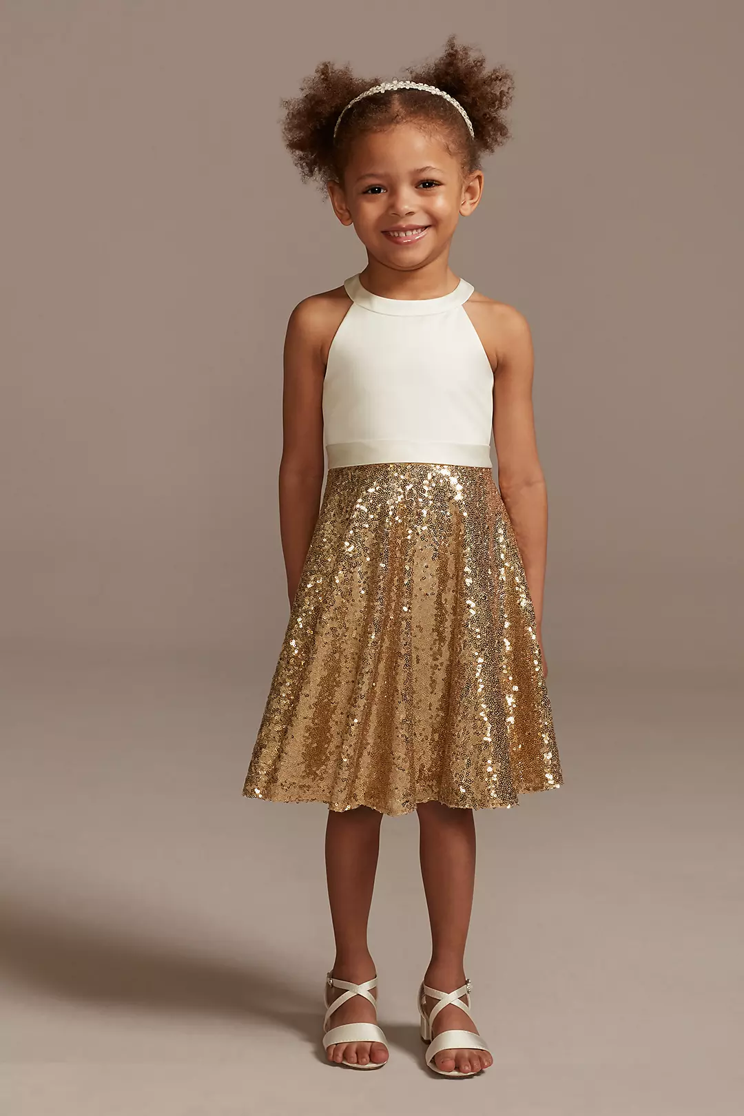 As Is High Neck Sequin Skirt Flower Girl Dress - Image 5
