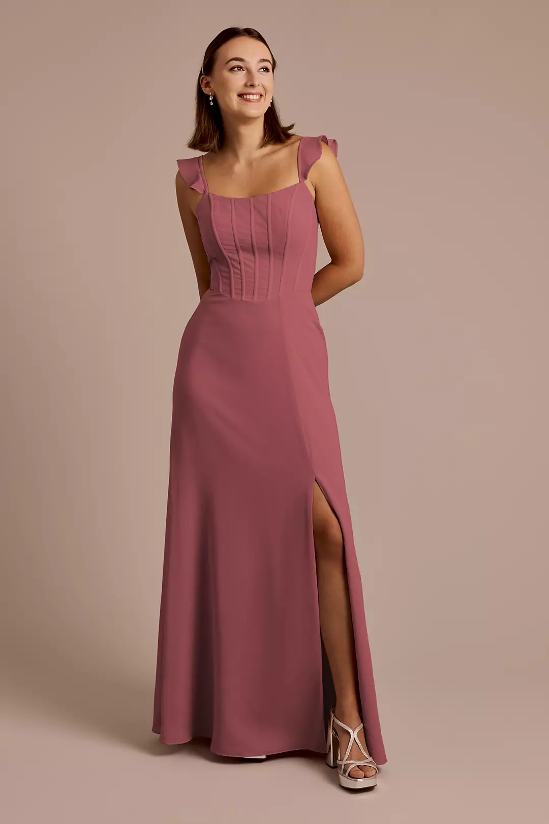 Chiffon Corset Dress with Flutter Sleeves - Image 60