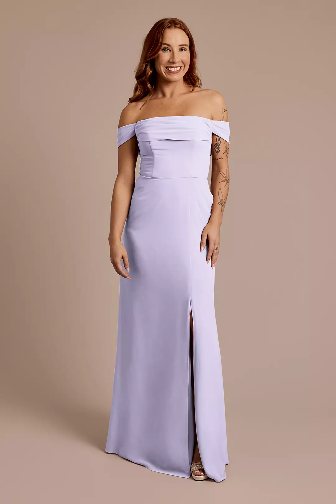 Chiffon Off-the-Shoulder Draped Dress - Image 100