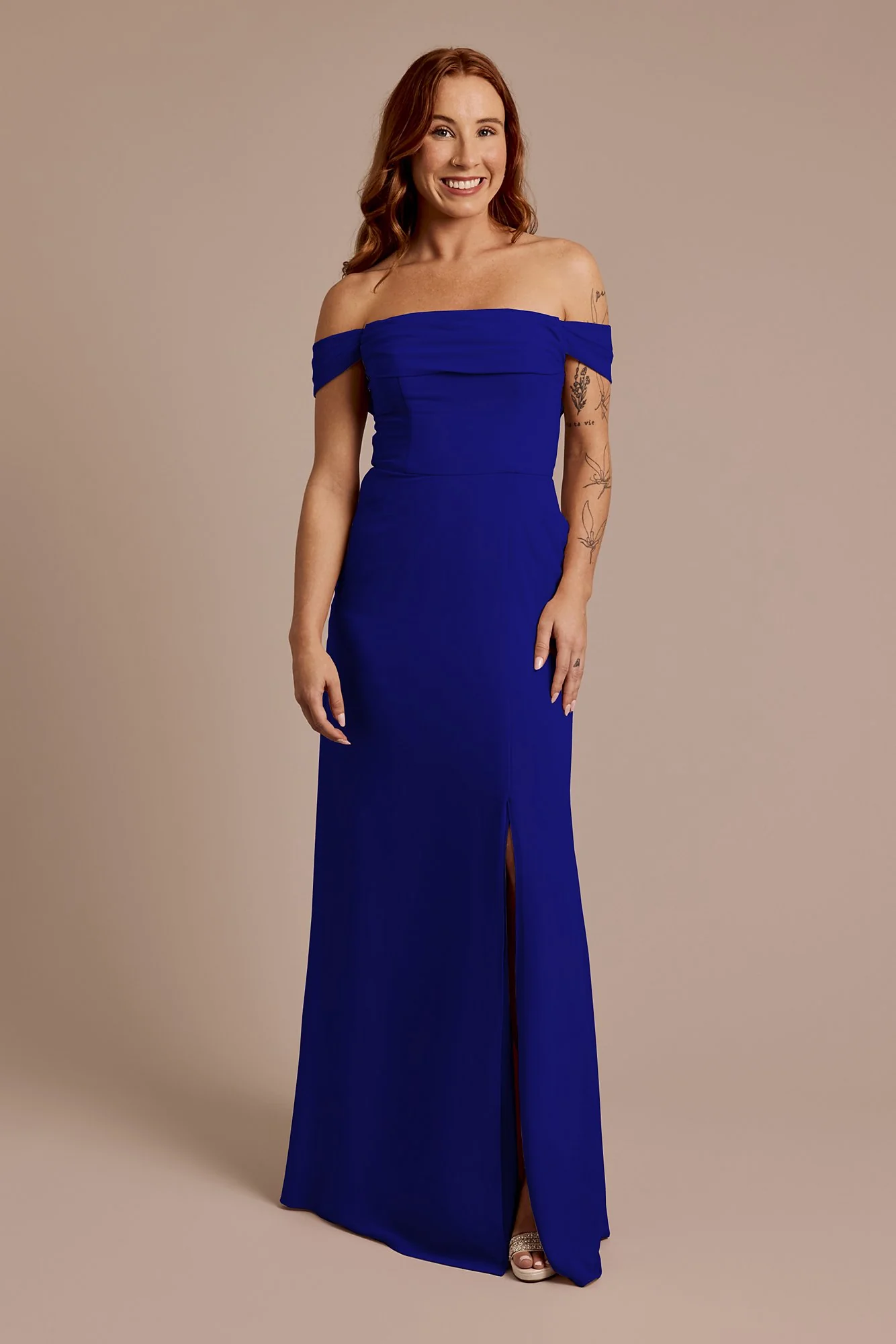 Chiffon Off-the-Shoulder Draped Dress - Image 22