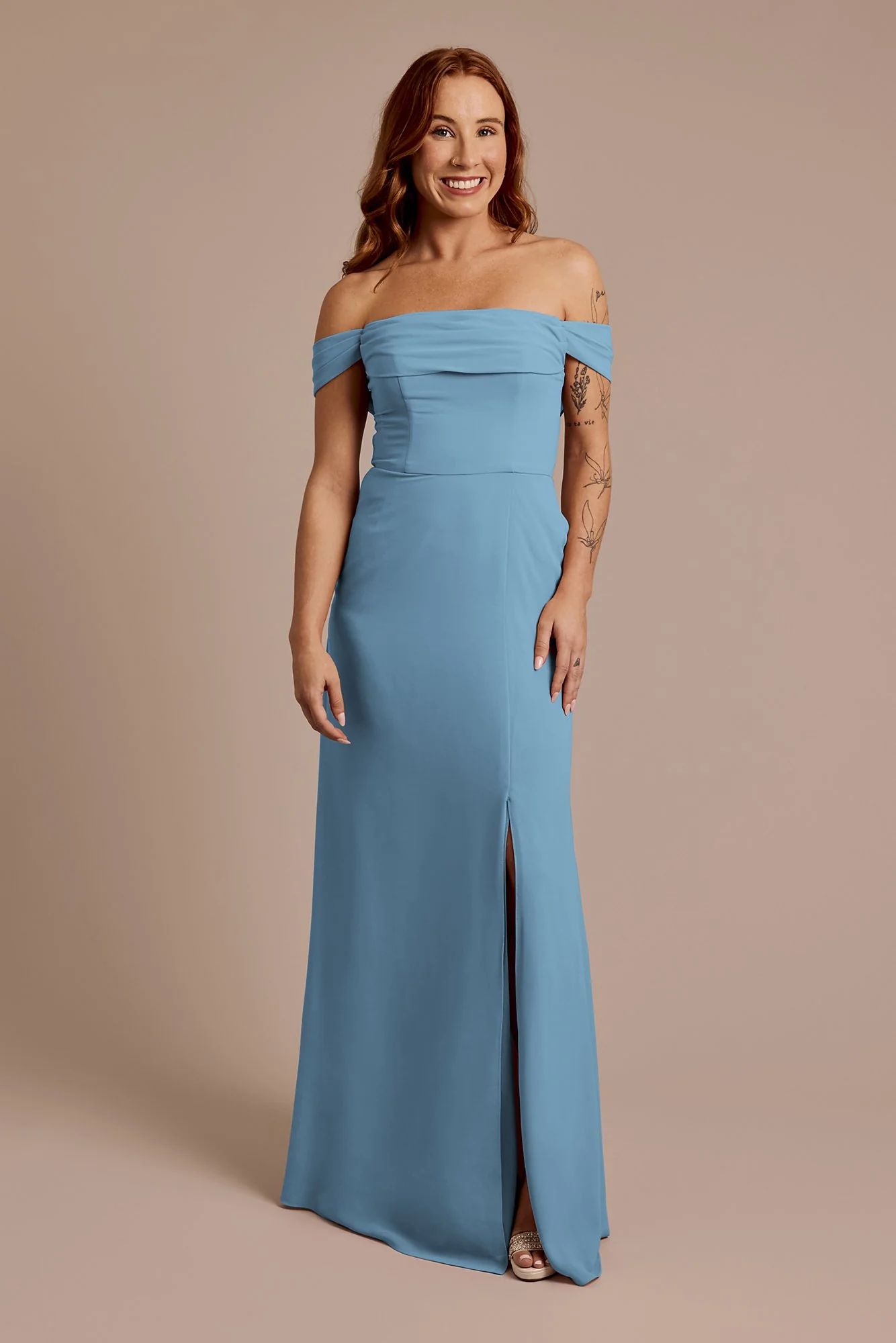 Chiffon Off-the-Shoulder Draped Dress - Image 31