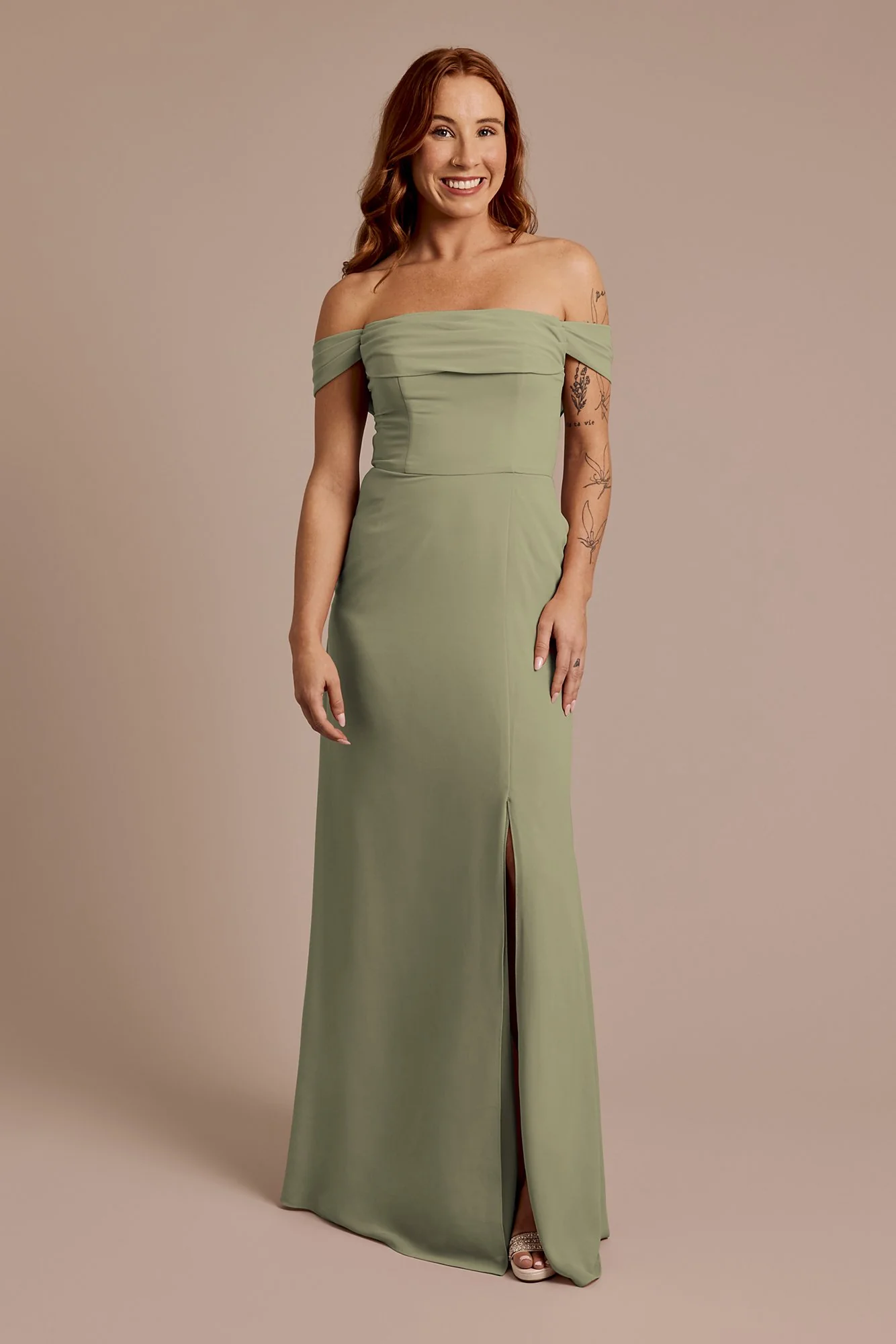 Chiffon Off-the-Shoulder Draped Dress - Image 35