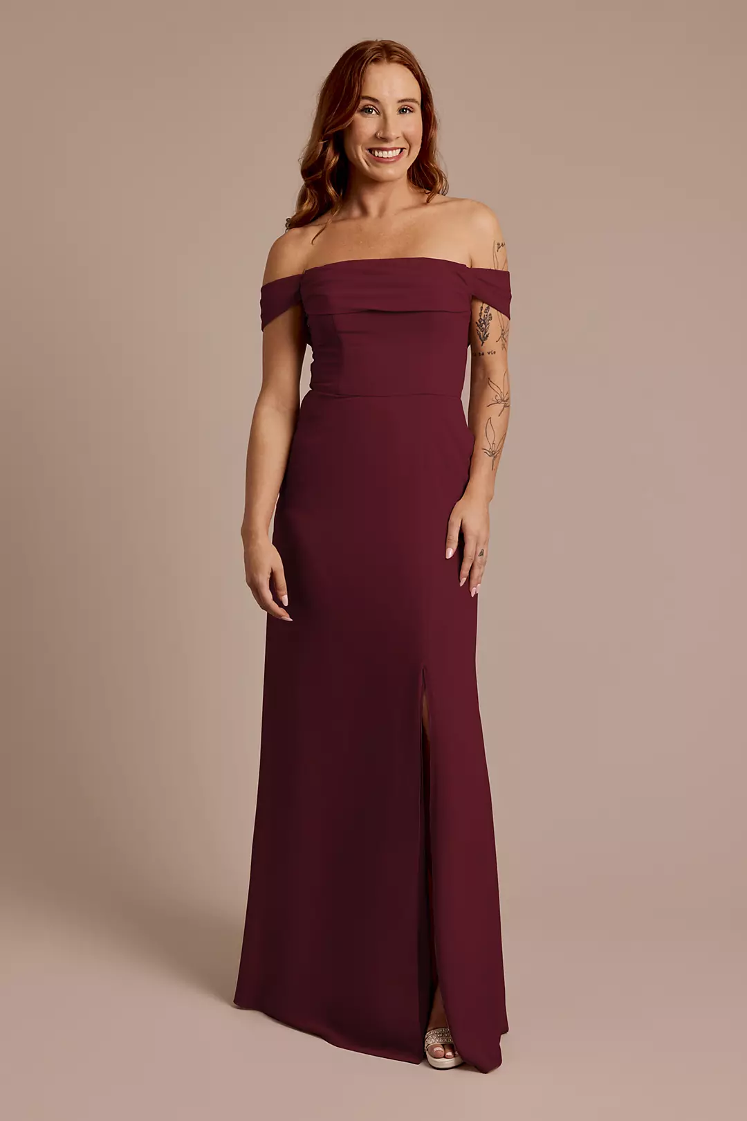 Chiffon Off-the-Shoulder Draped Dress - Image 40
