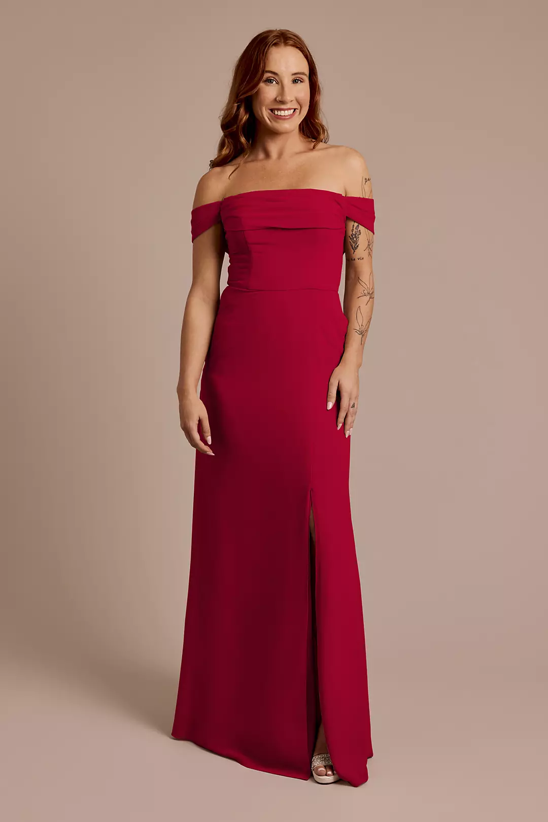 Chiffon Off-the-Shoulder Draped Dress - Image 47