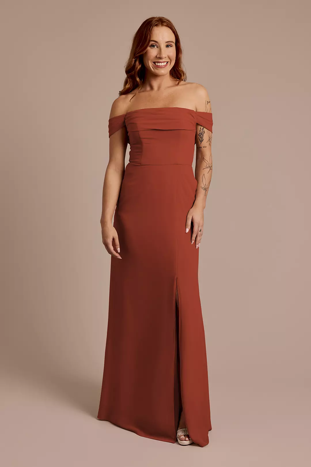 Chiffon Off-the-Shoulder Draped Dress - Image 49
