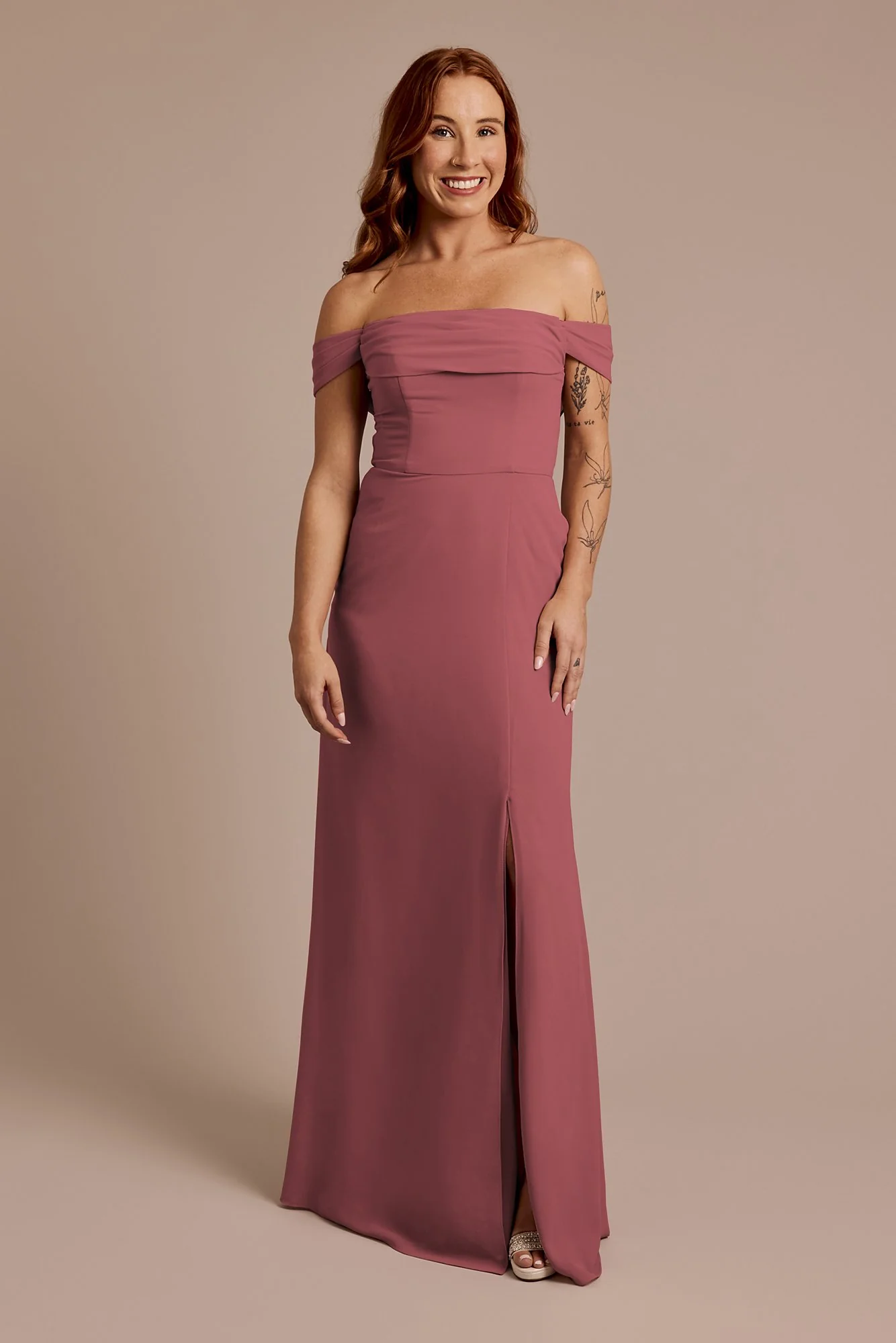 Chiffon Off-the-Shoulder Draped Dress - Image 52