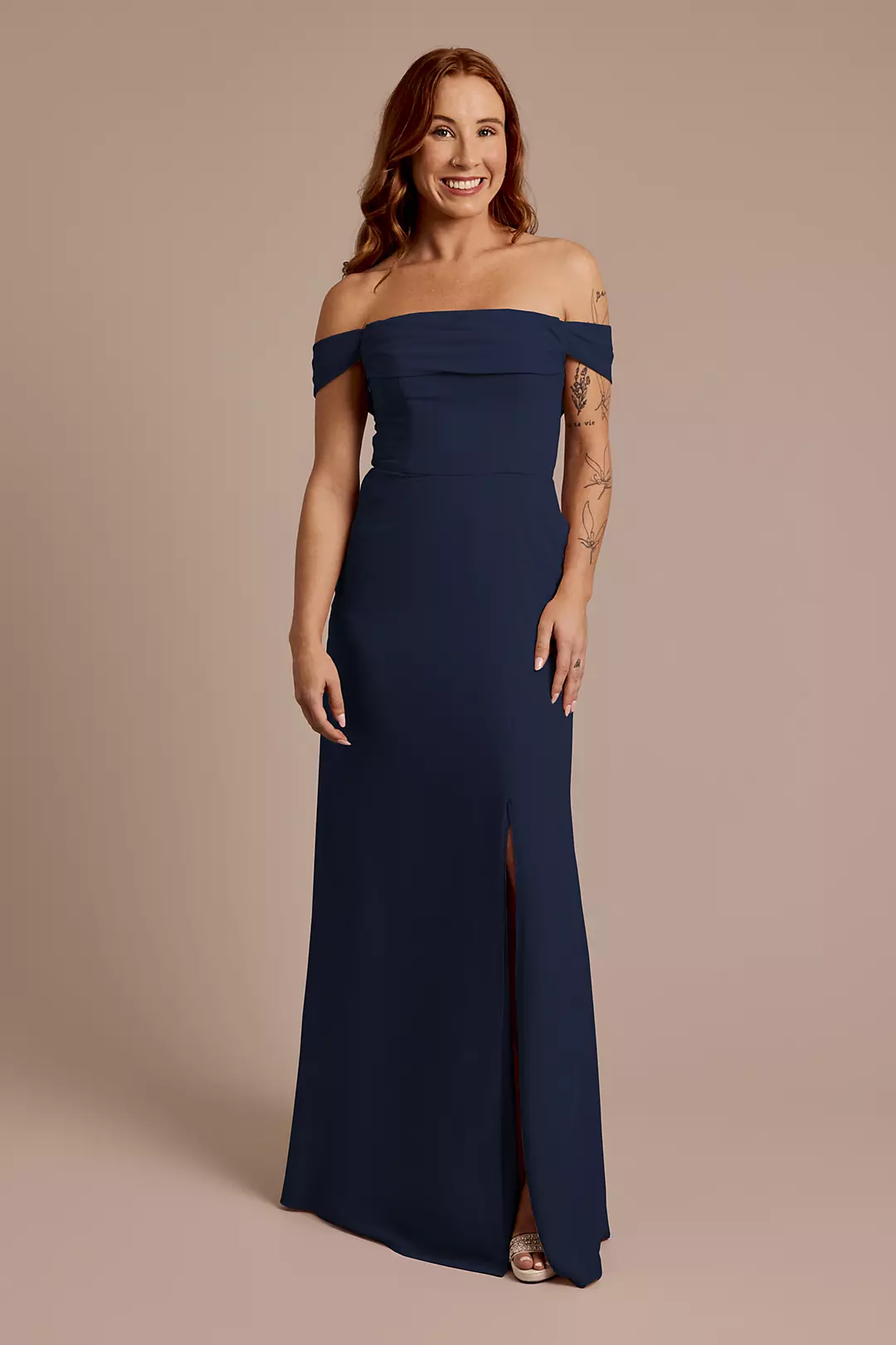 Chiffon Off-the-Shoulder Draped Dress - Image 61