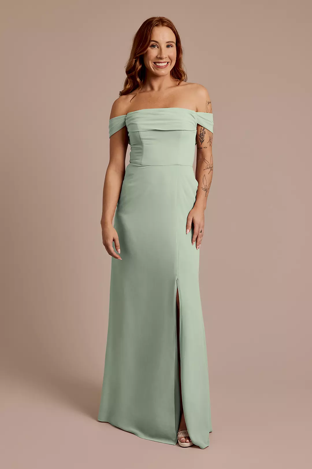 Chiffon Off-the-Shoulder Draped Dress - Image 73