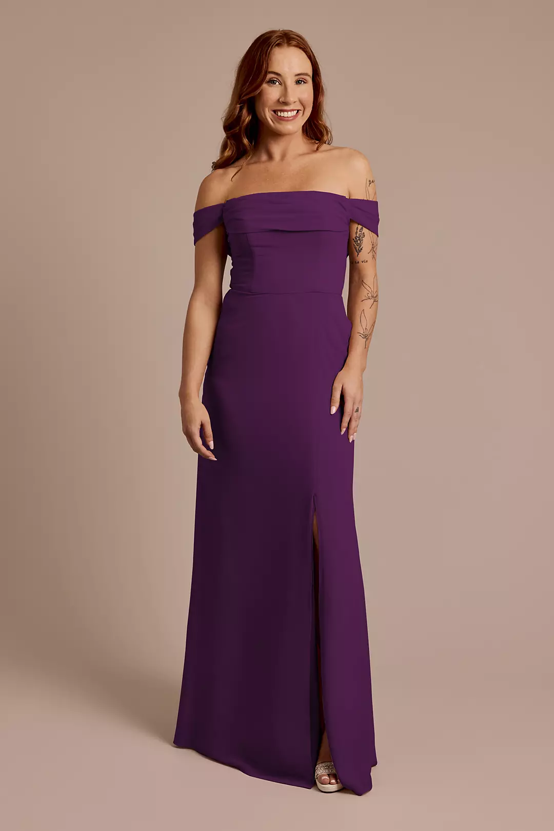 Chiffon Off-the-Shoulder Draped Dress - Image 79