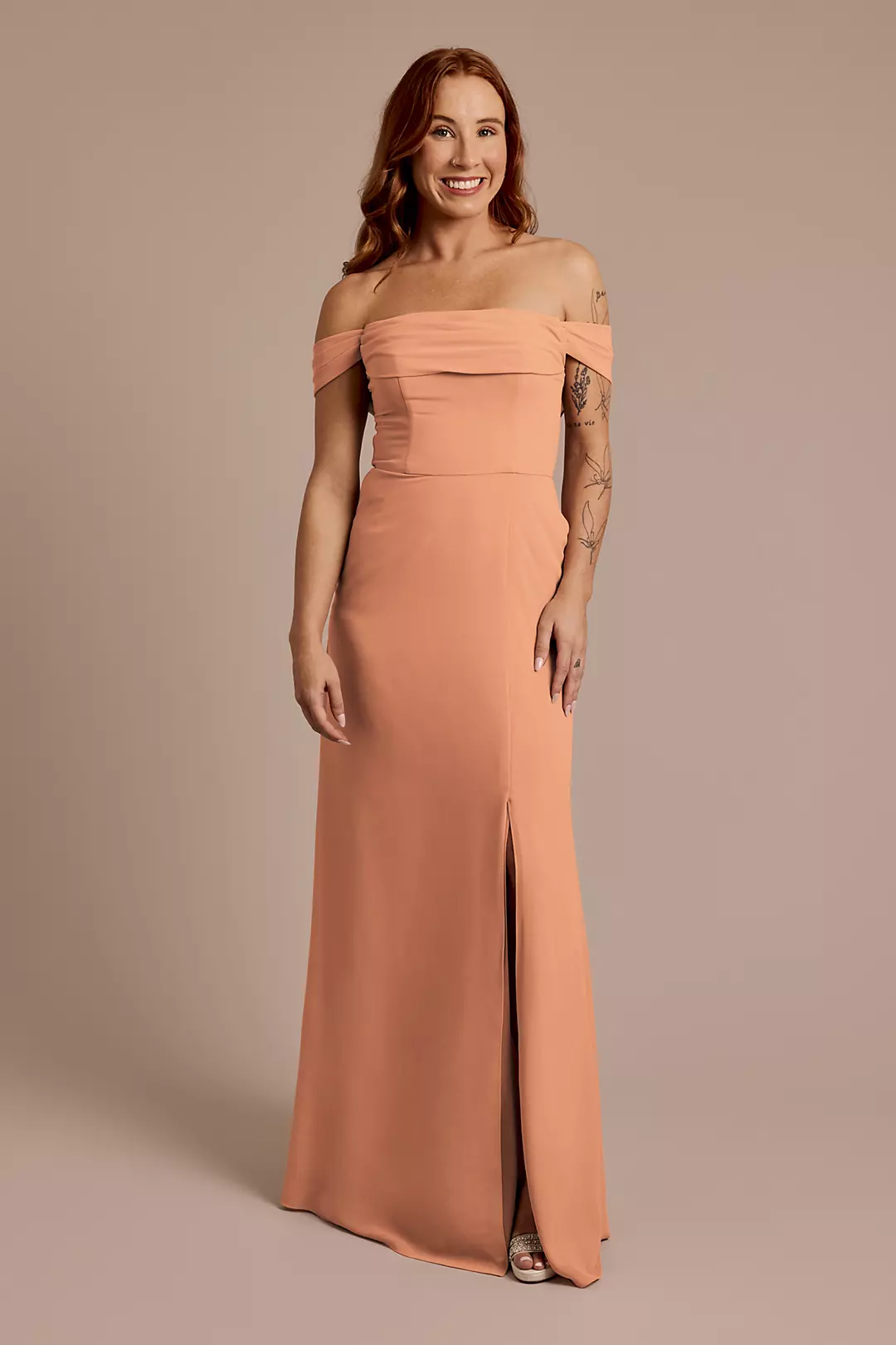 Chiffon Off-the-Shoulder Draped Dress - Image 80