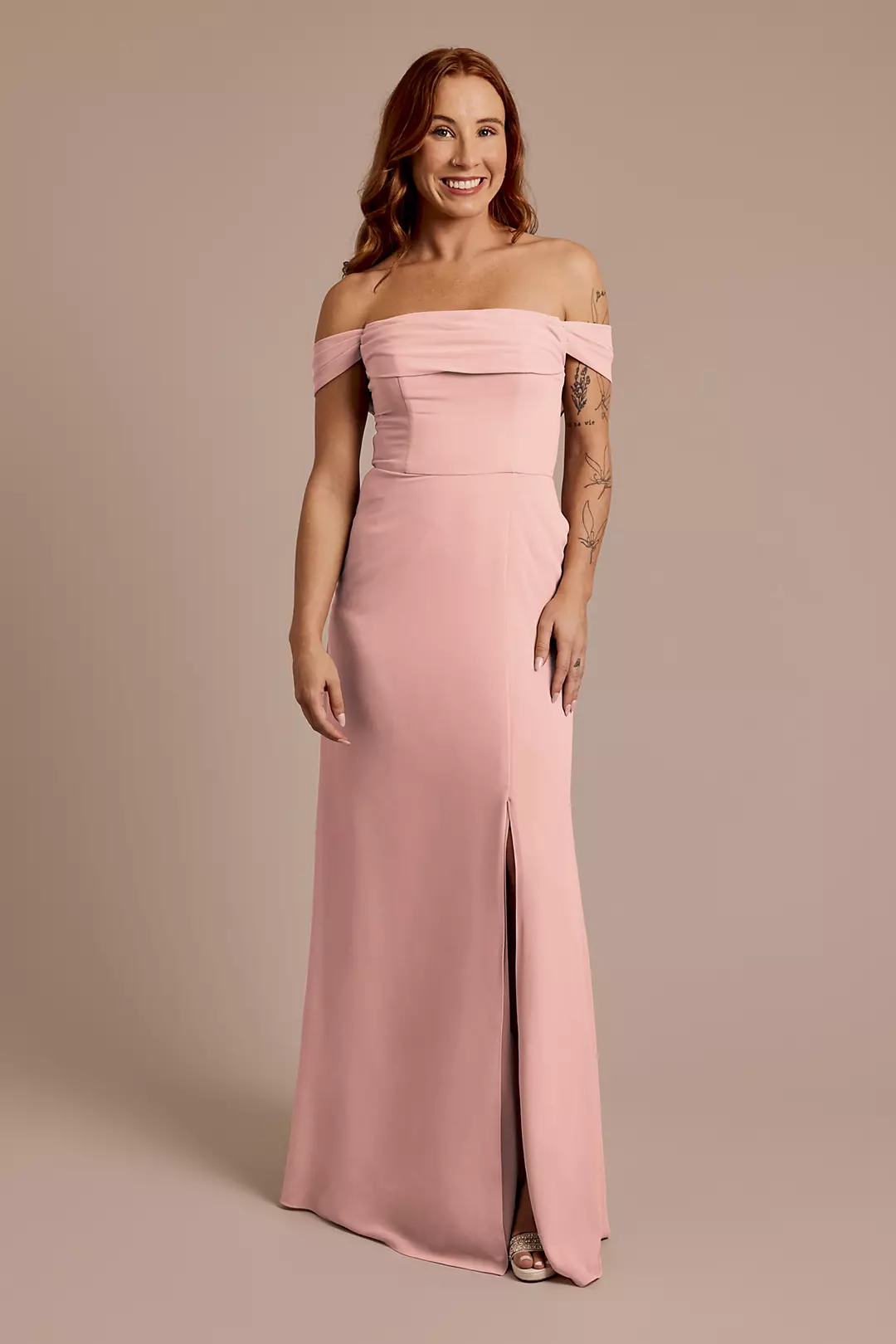 Chiffon Off-the-Shoulder Draped Dress - Image 86