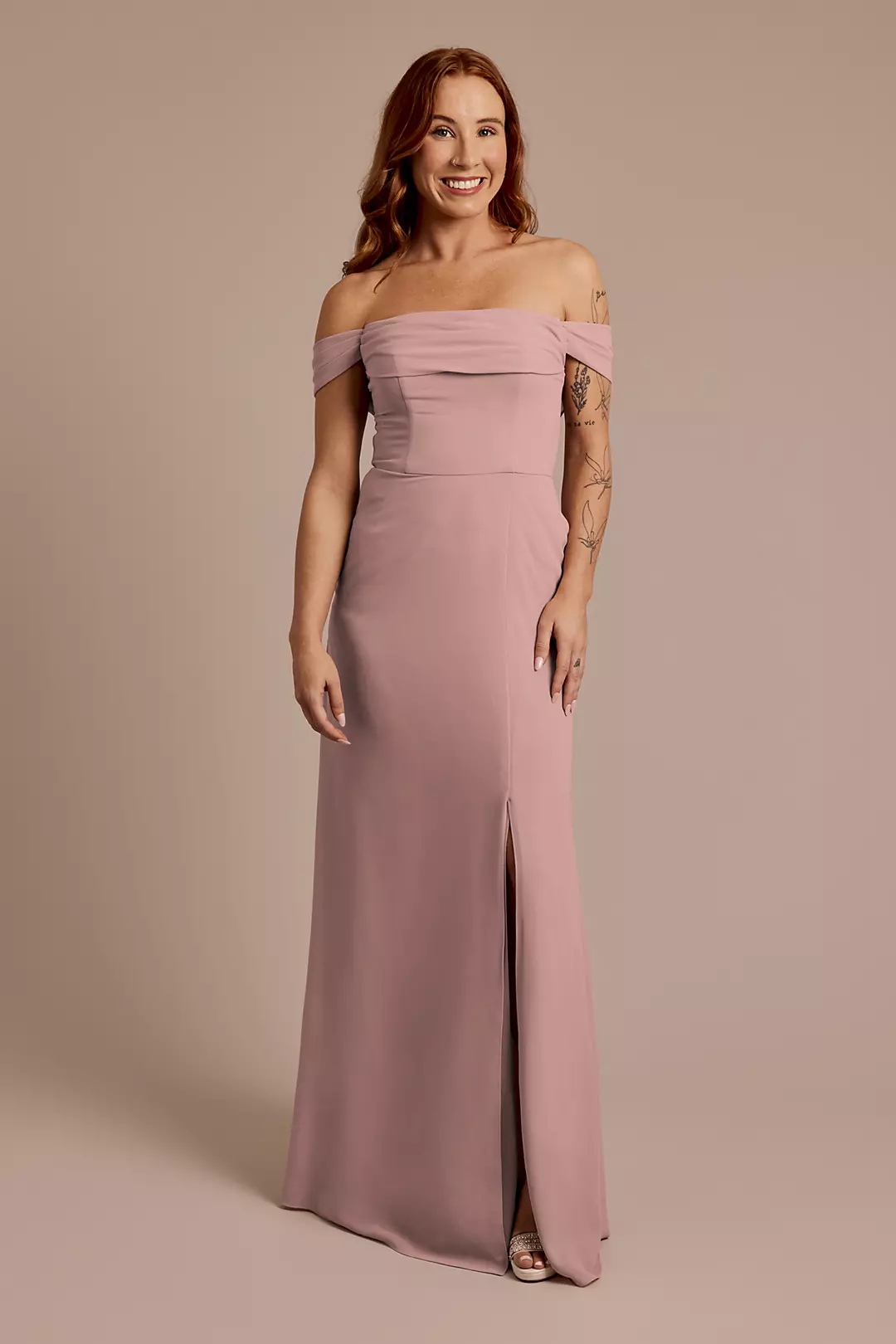Chiffon Off-the-Shoulder Draped Dress - Image 87