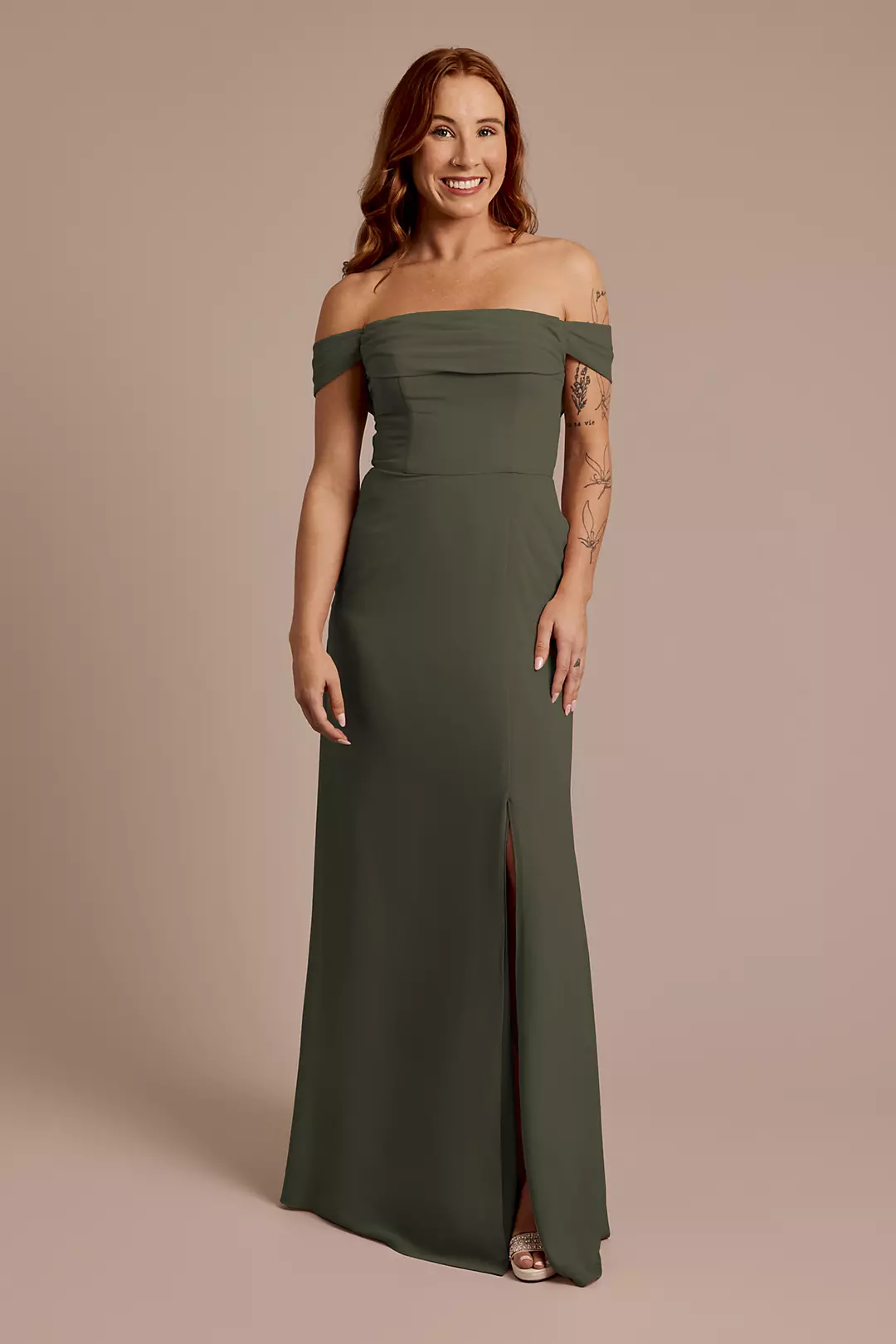Chiffon Off-the-Shoulder Draped Dress - Image 97