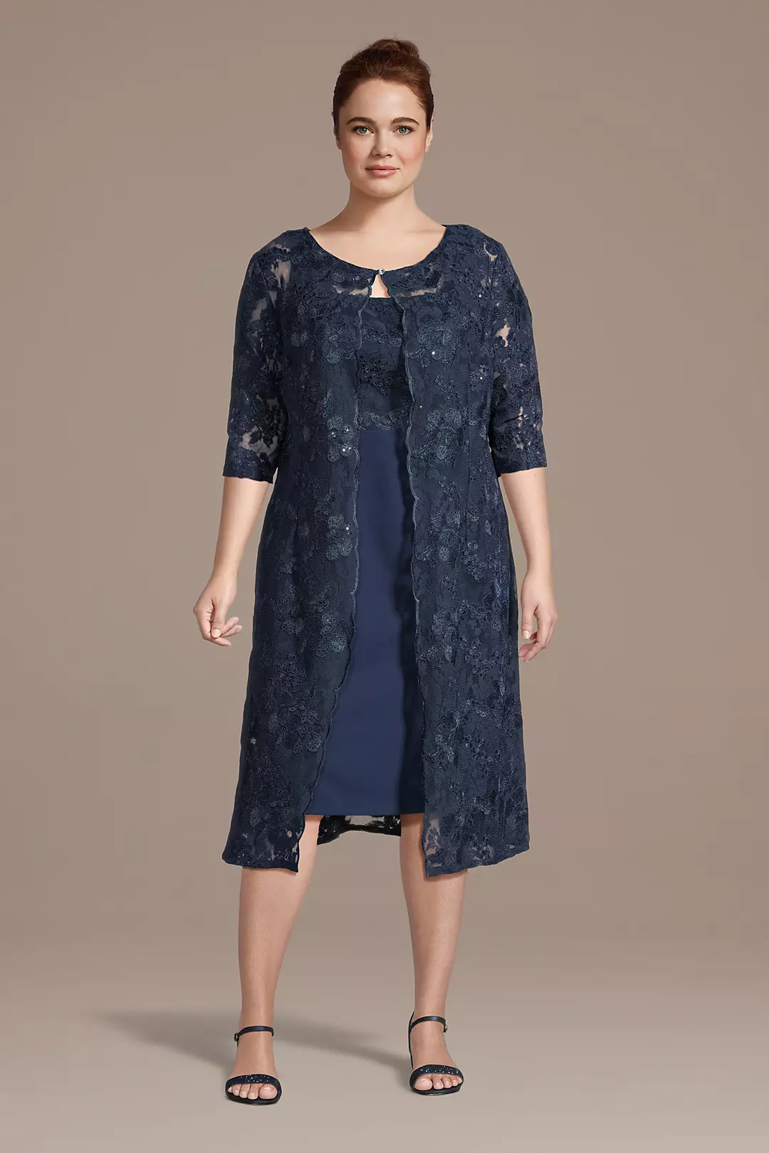 Crepe Sheath Dress with Coordinating Lace Jacket - Image 4