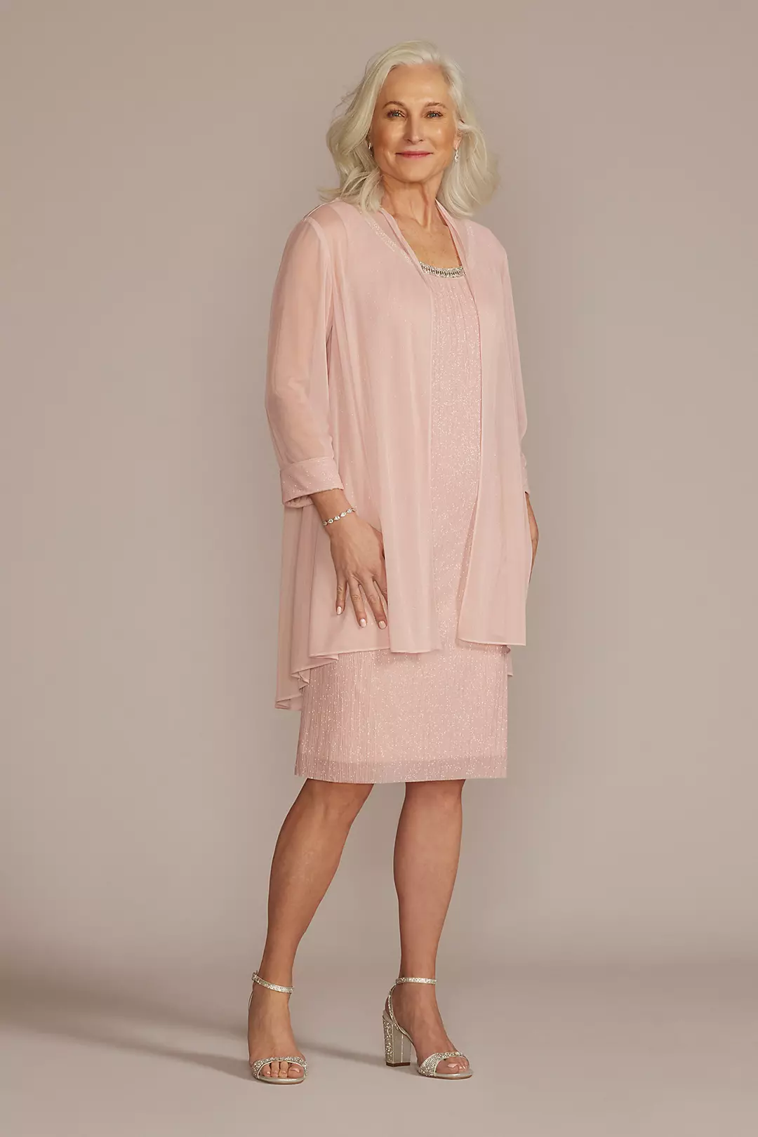 Embellished Scoop Neck Short Jacket Sheath Dress - Image 10