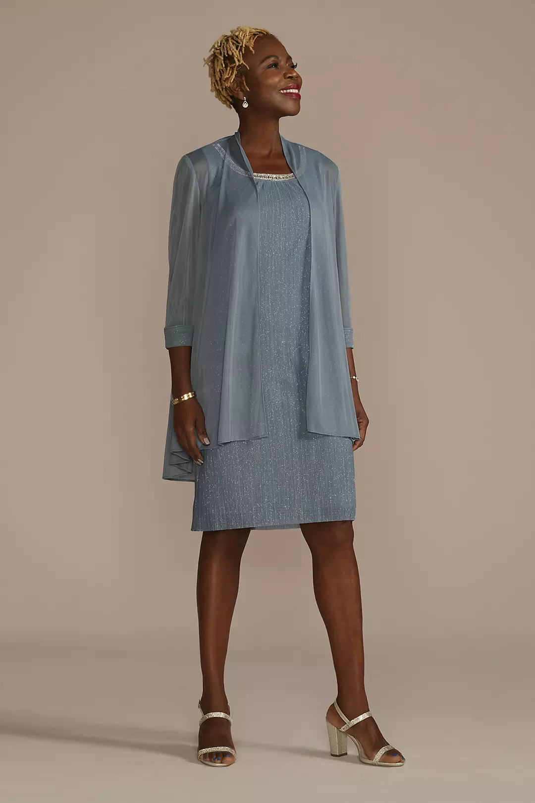 Embellished Scoop Neck Short Jacket Sheath Dress - Image 4