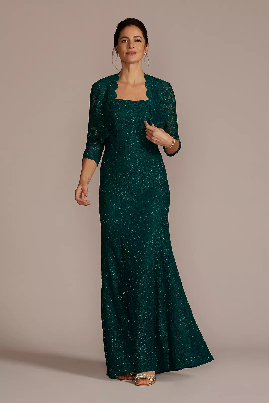 Floor Length Lace Sheath with Bolero Jacket - Image 11