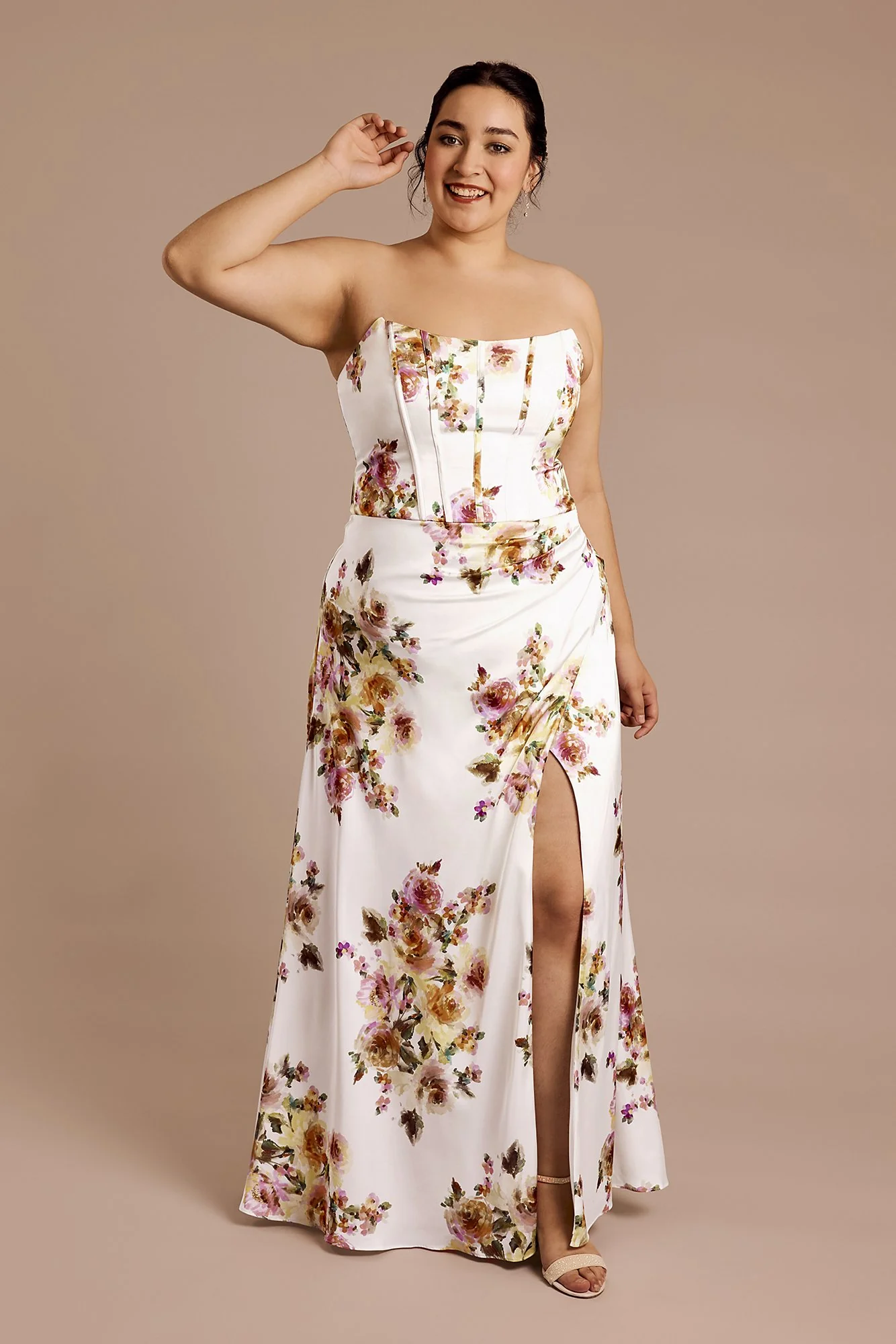 Floral Matte Satin Sculpted Bodice Corset Dress - Image 7