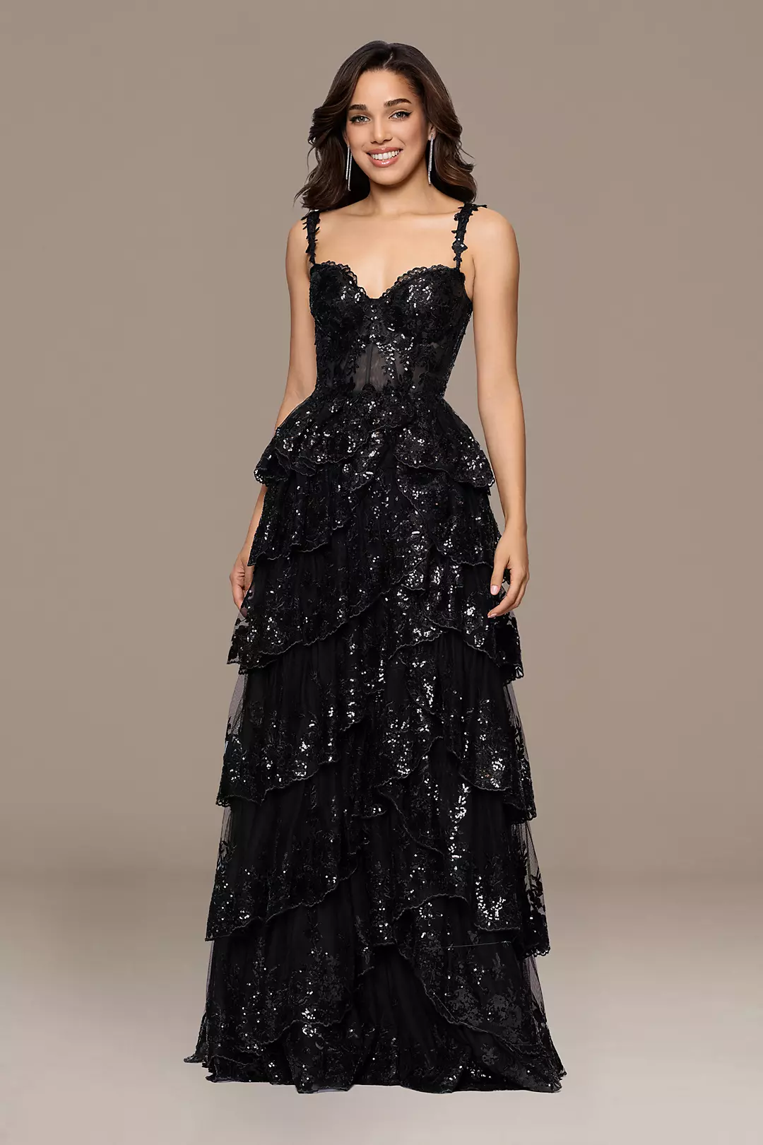 Glitter Corset Ball Gown with Tiered Skirt - Image 4