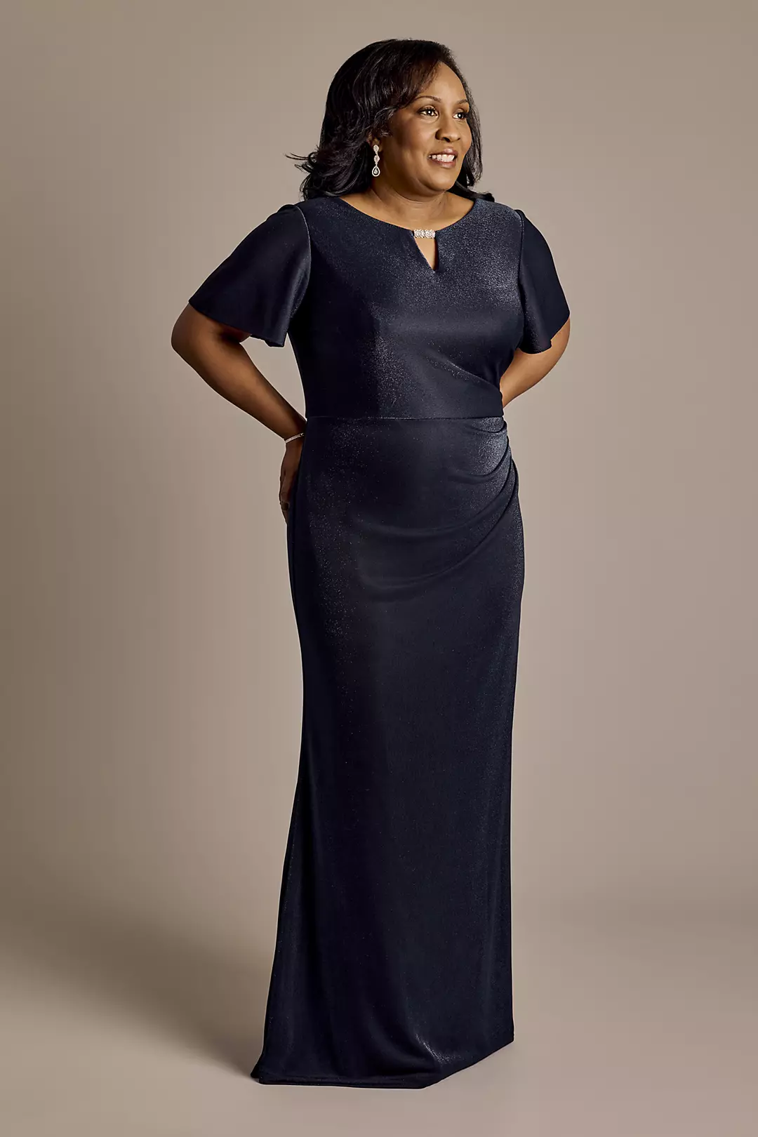 Glitter Knit Keyhole Sheath with Flutter Sleeve - Image 4