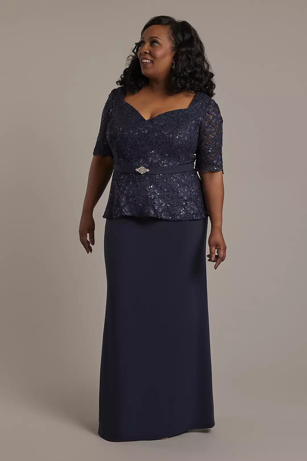 Glitter Lace Peplum Sheath Dress - Image 11