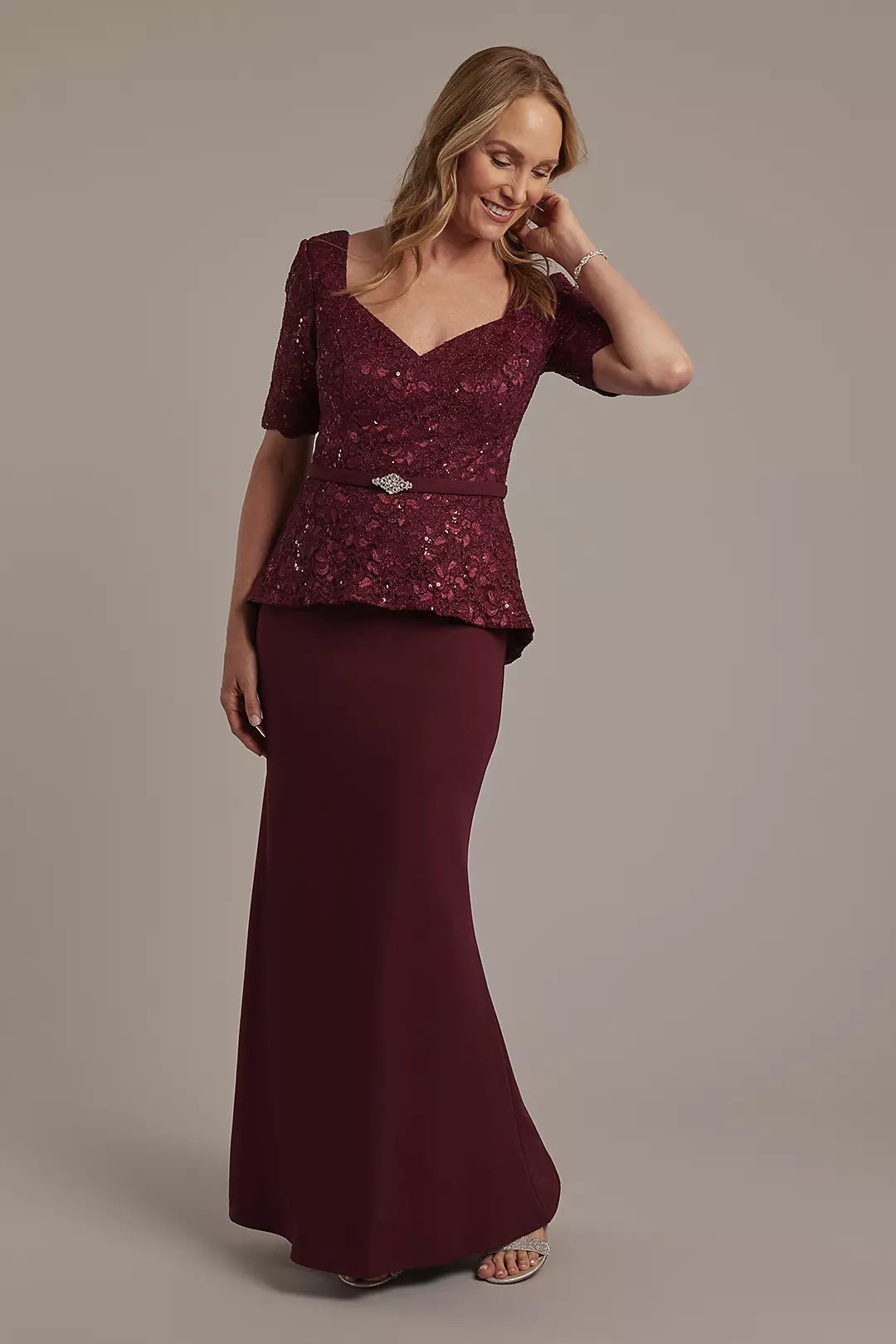Glitter Lace Peplum Sheath Dress - Image 14