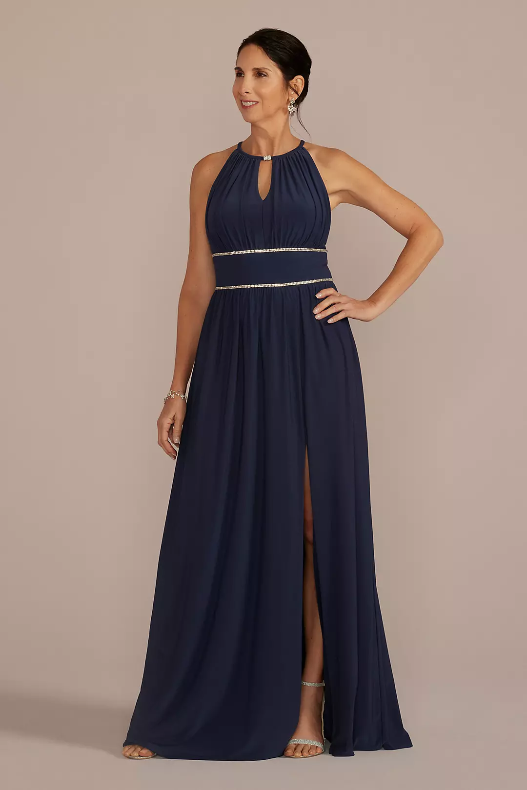Halter Jersey Knit Gown with Rhinestone Waist - Image 18