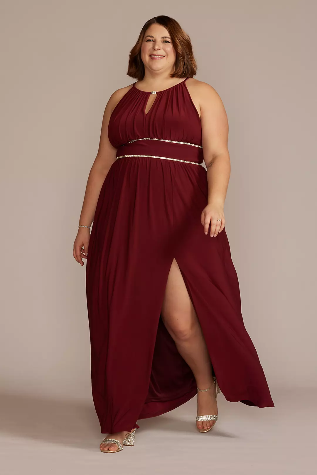 Halter Jersey Knit Gown with Rhinestone Waist - Image 19