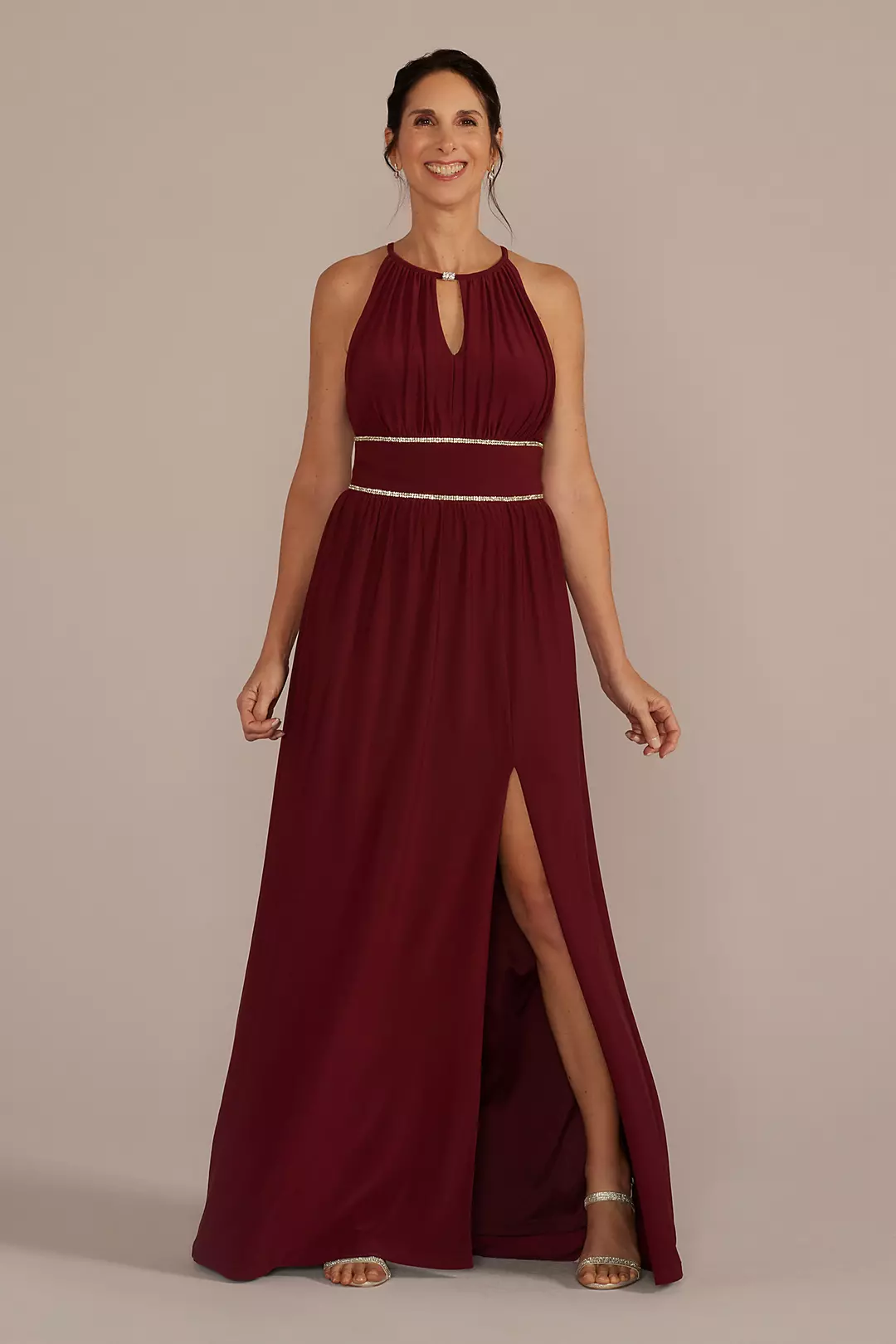 Halter Jersey Knit Gown with Rhinestone Waist - Image 3
