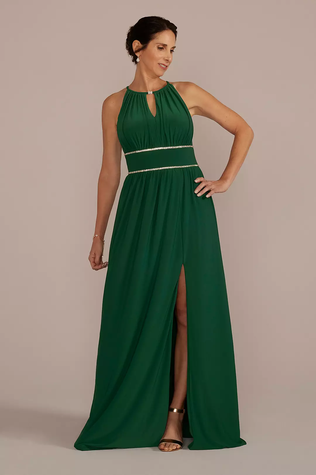 Halter Jersey Knit Gown with Rhinestone Waist - Image 6