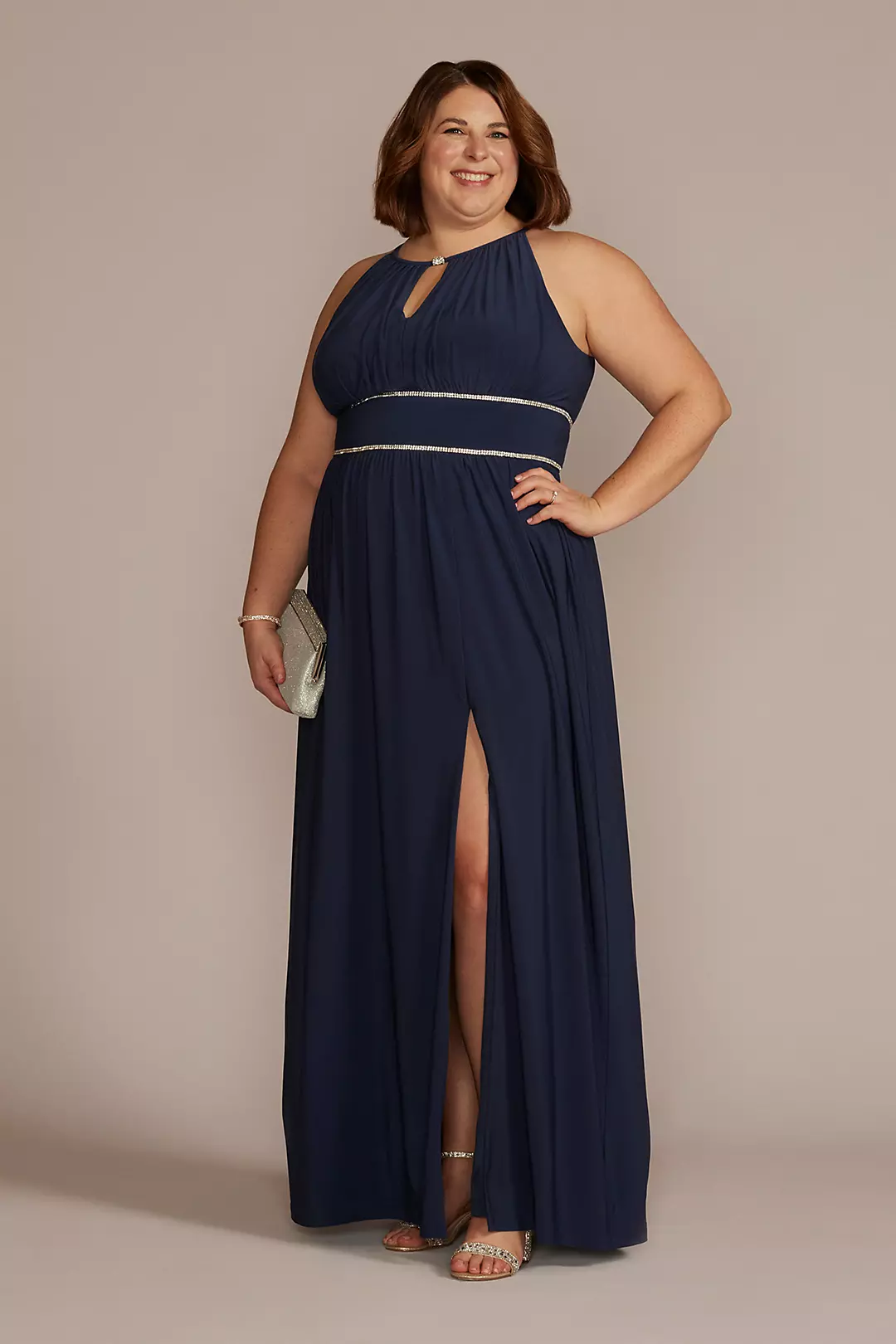 Halter Jersey Knit Gown with Rhinestone Waist - Image 8