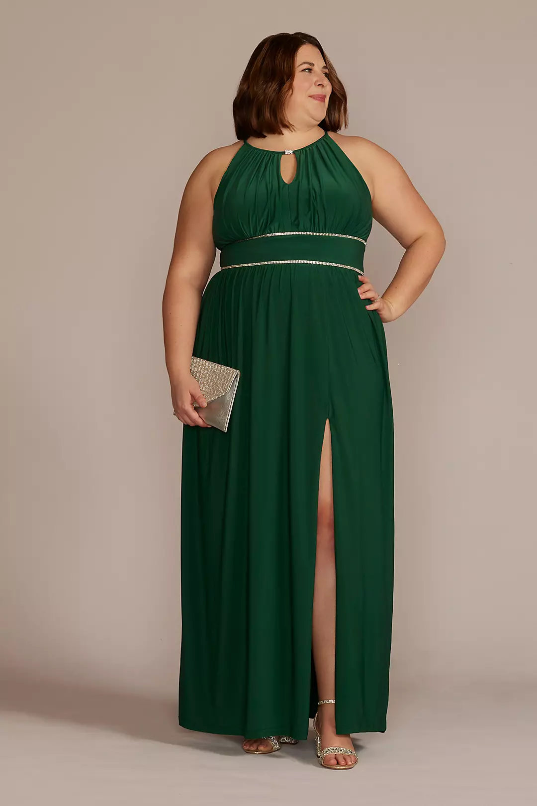Halter Jersey Knit Gown with Rhinestone Waist - Image 9