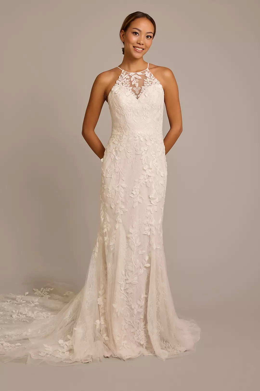 High-Neck Halter Lace Mermaid Wedding Dress - Image 3