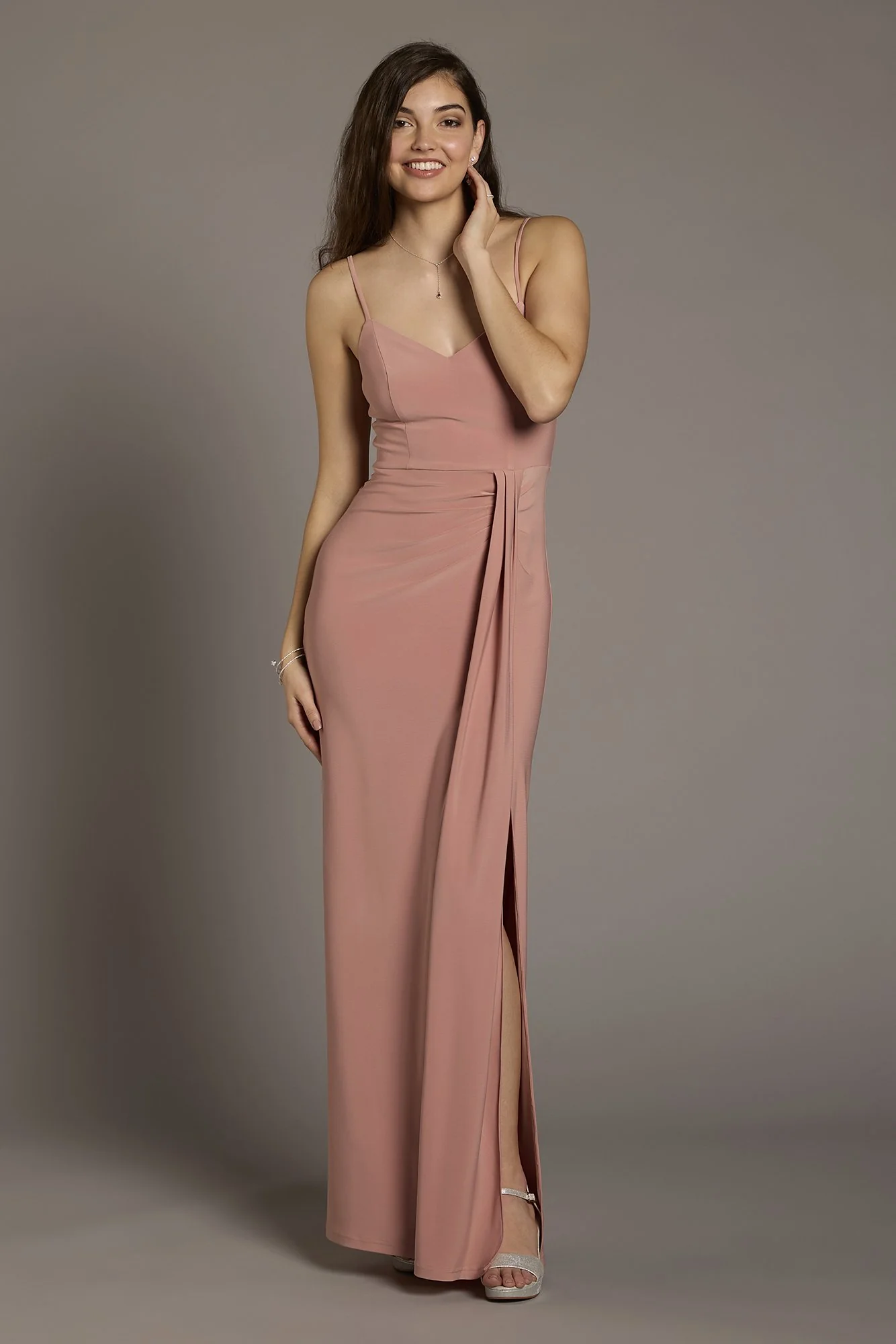 Jersey V-Neck Ruched Sheath Dress - Image 3