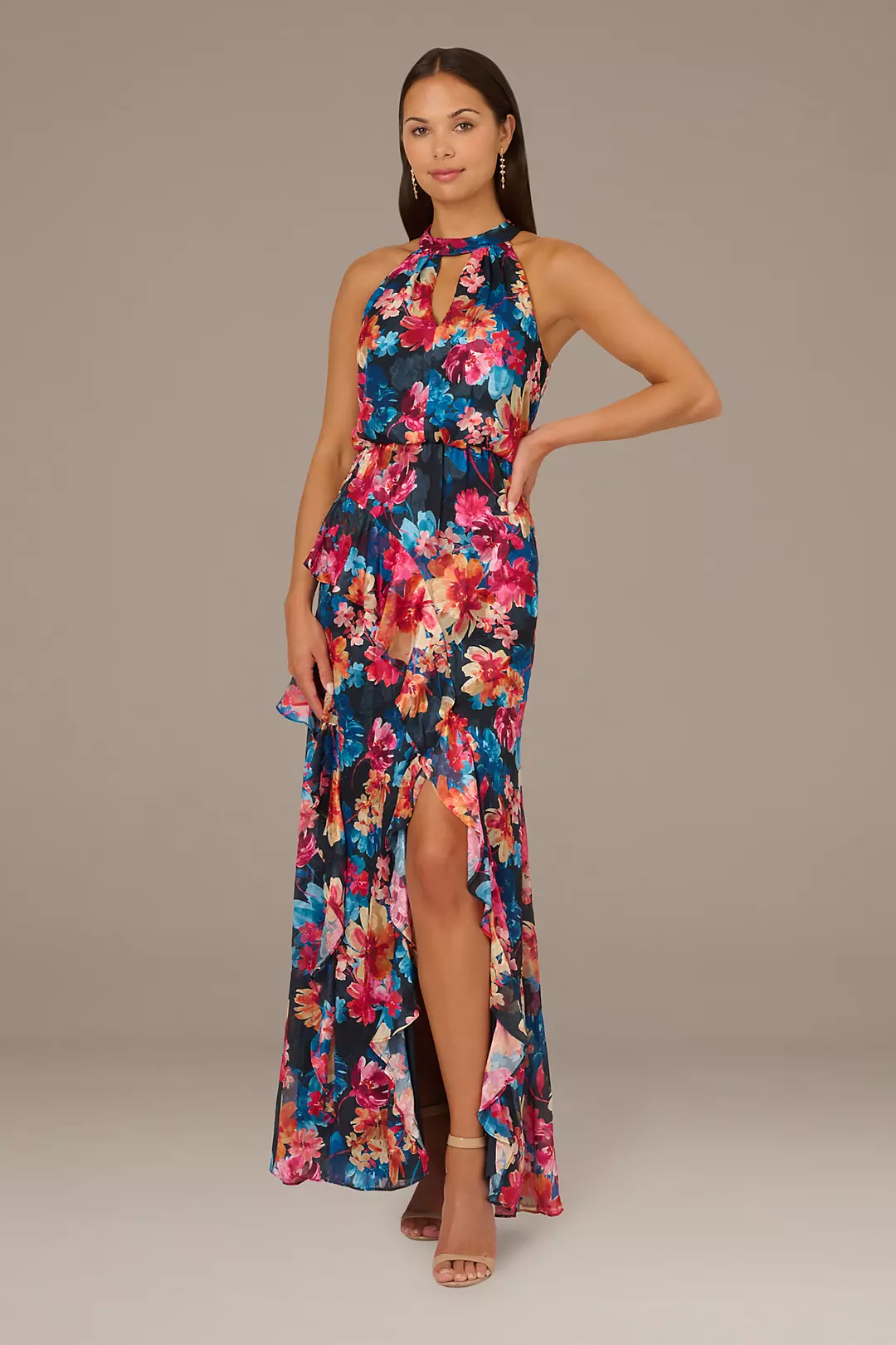 Keyhole Halter Floral Chiffon Sheath Dress - Image 7