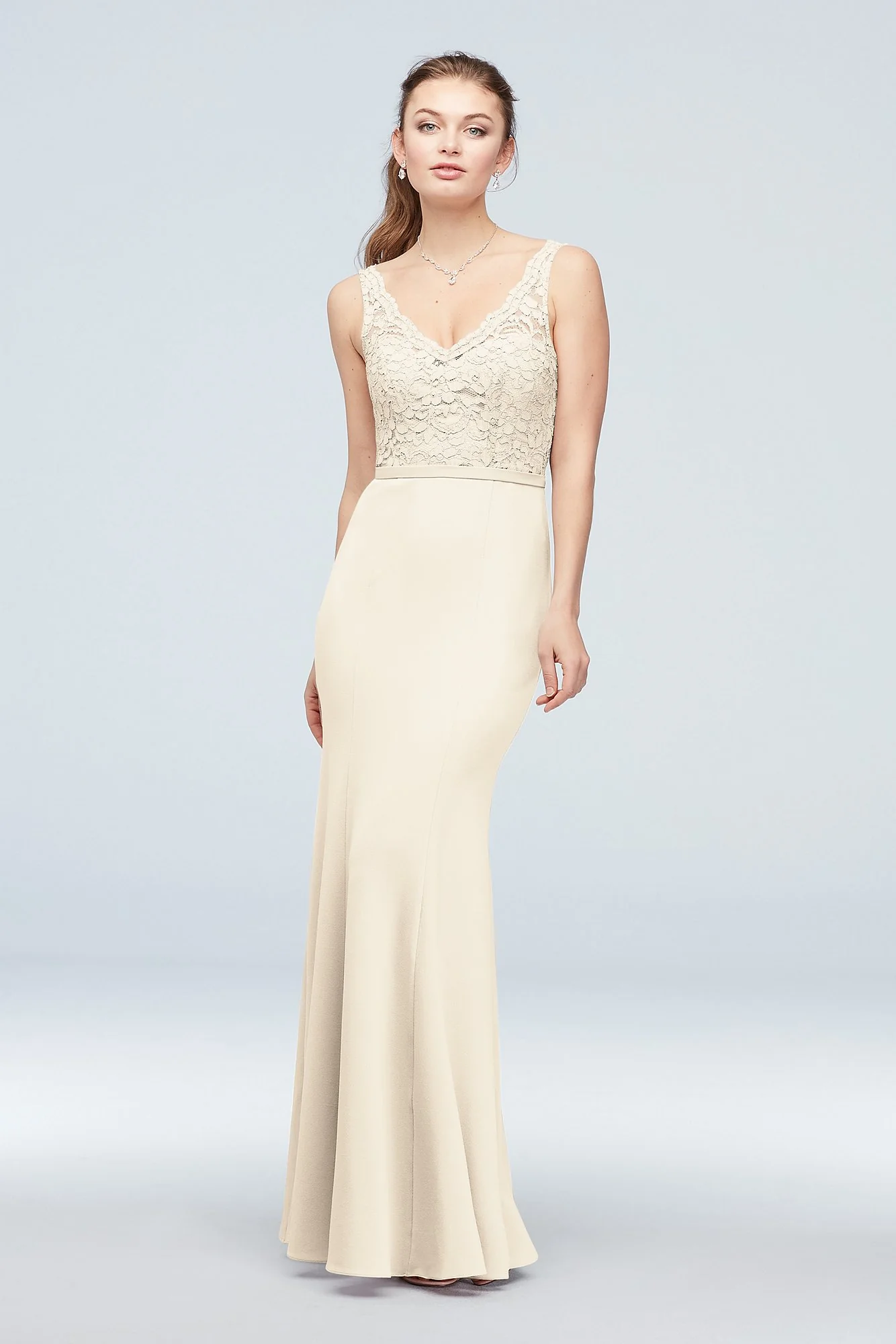 Lace and Stretch Crepe V-Neck Bridesmaid Dress - Image 27