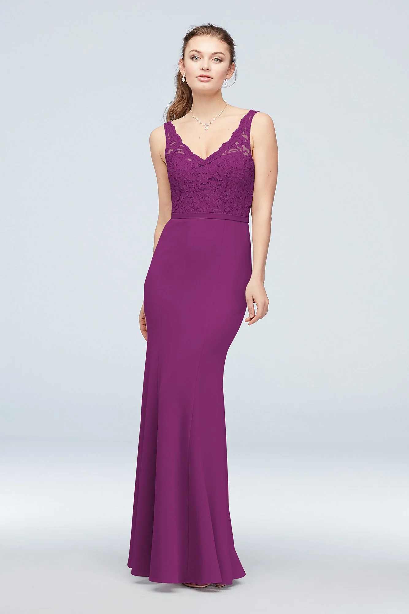 Lace and Stretch Crepe V-Neck Bridesmaid Dress - Image 30