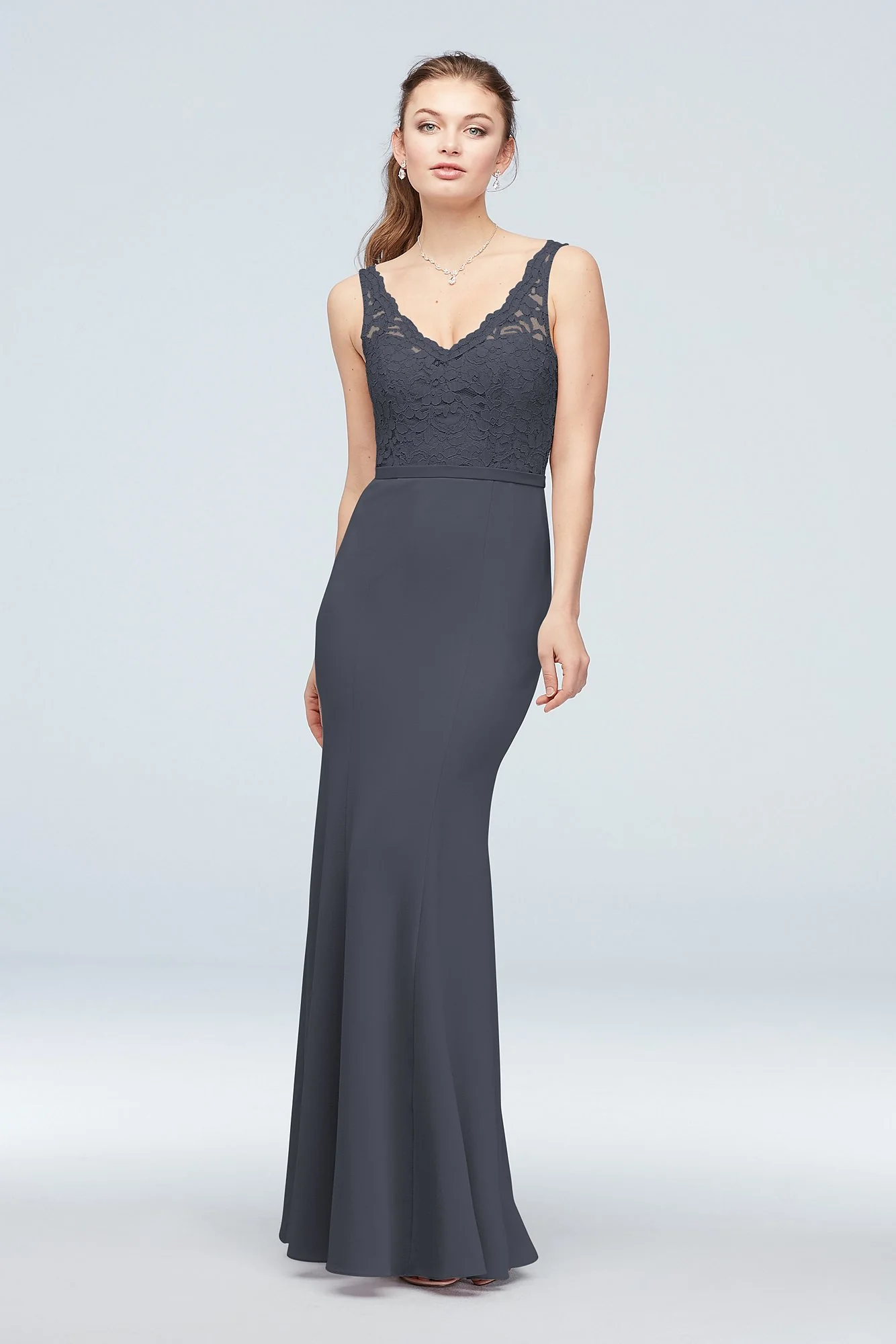 Lace and Stretch Crepe V-Neck Bridesmaid Dress - Image 39