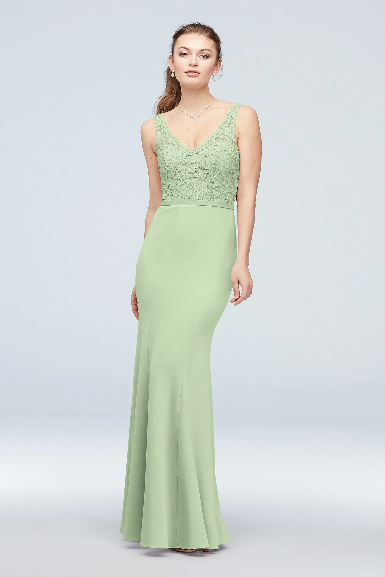 Lace and Stretch Crepe V-Neck Bridesmaid Dress - Image 40