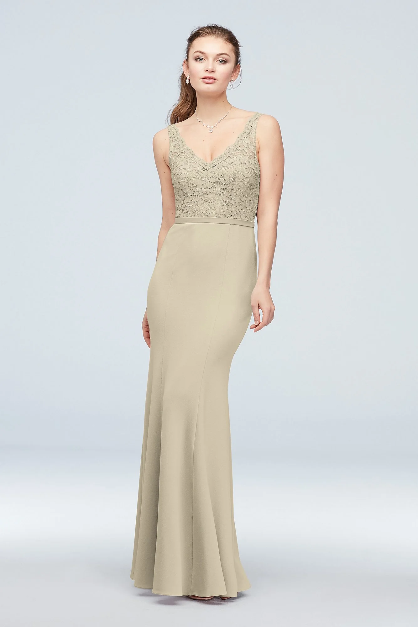 Lace and Stretch Crepe V-Neck Bridesmaid Dress - Image 44