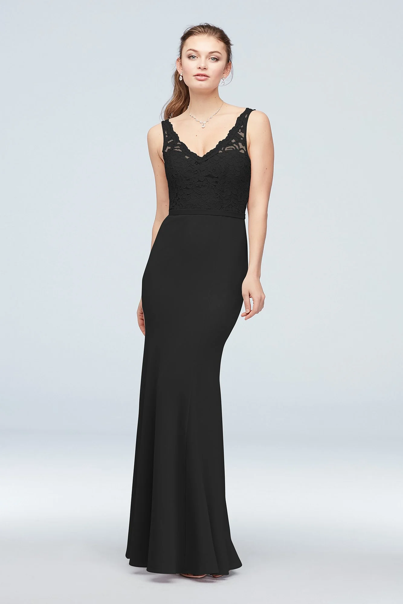 Lace and Stretch Crepe V-Neck Bridesmaid Dress - Image 46