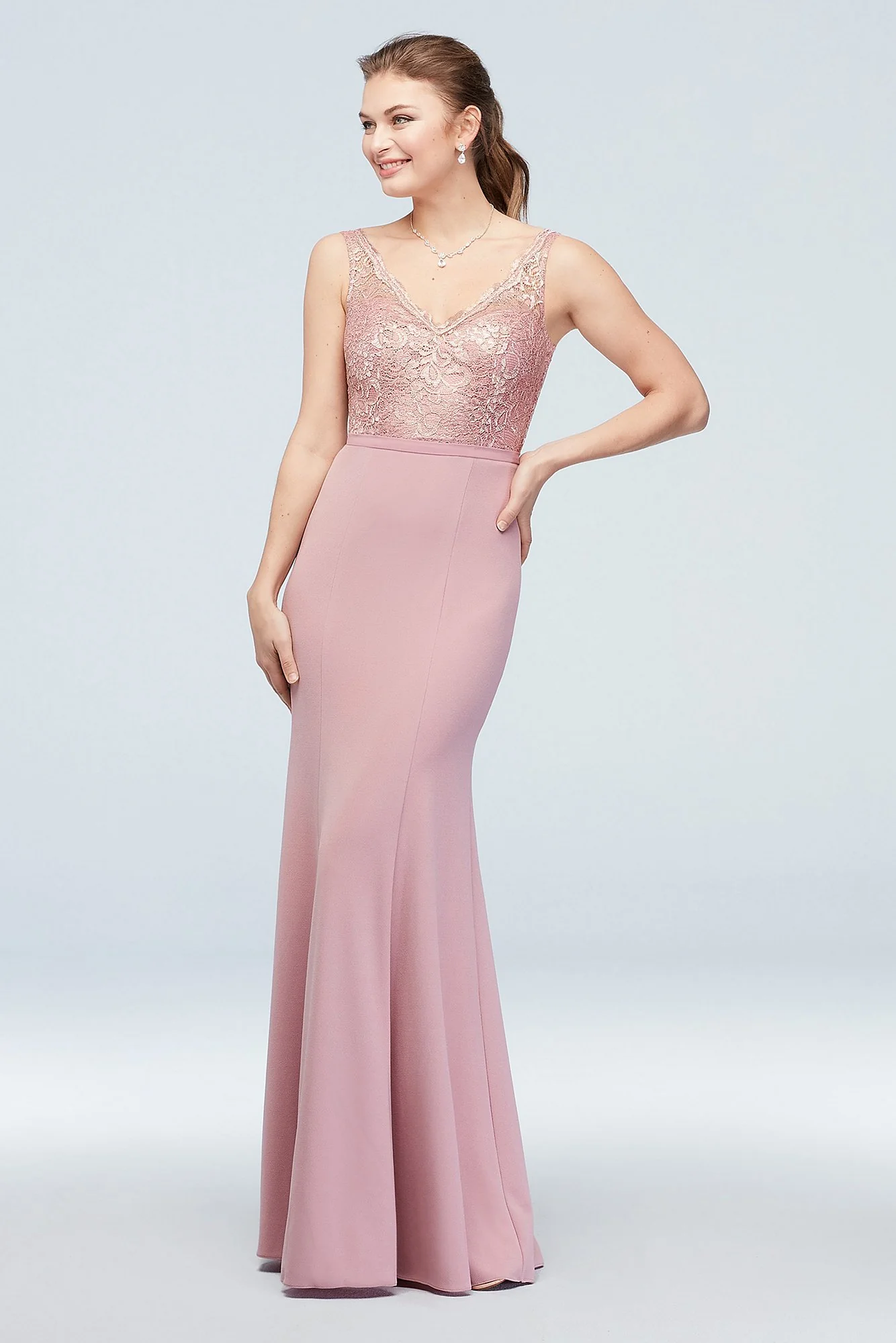 Lace and Stretch Crepe V-Neck Bridesmaid Dress - Image 47
