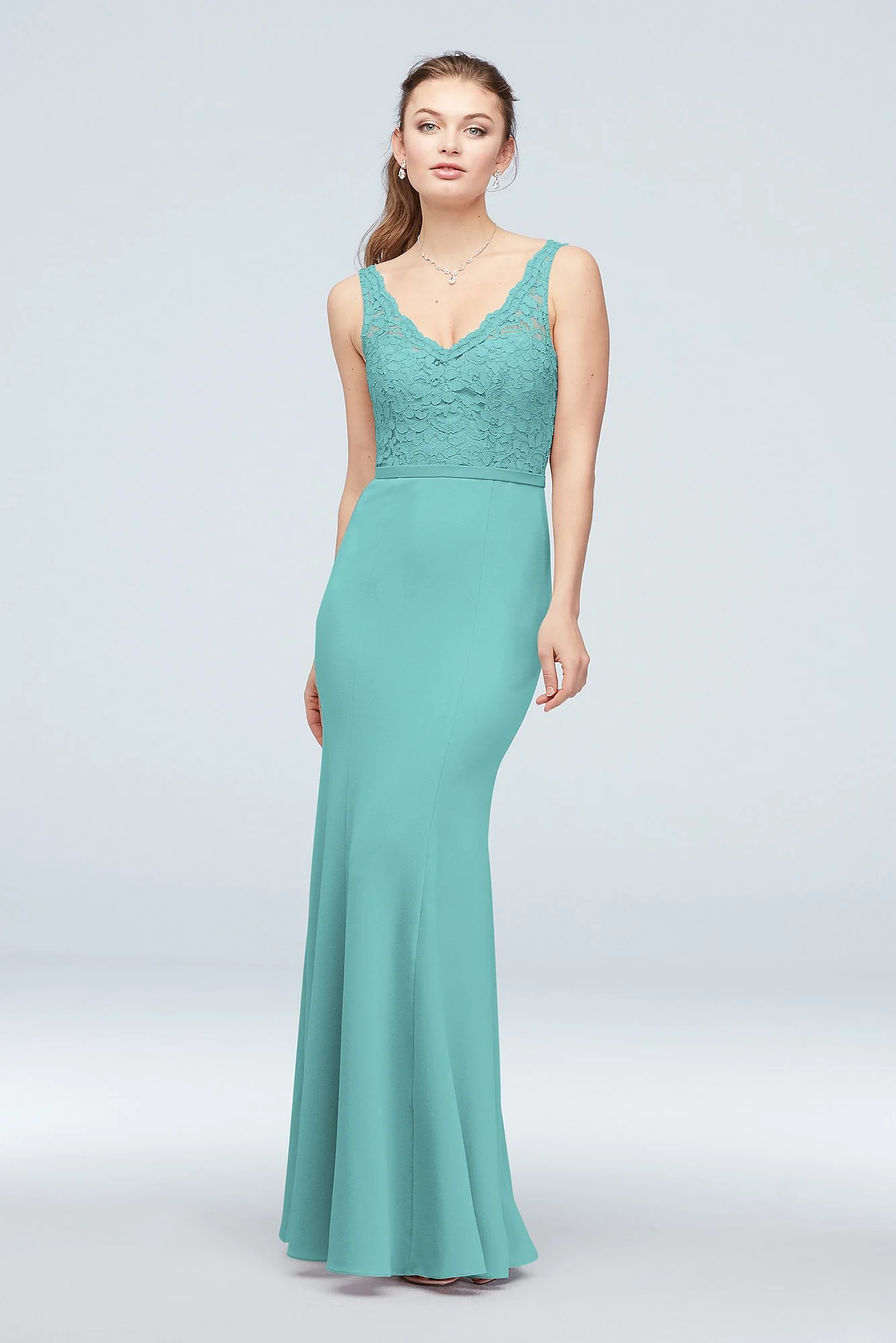 Lace and Stretch Crepe V-Neck Bridesmaid Dress - Image 50