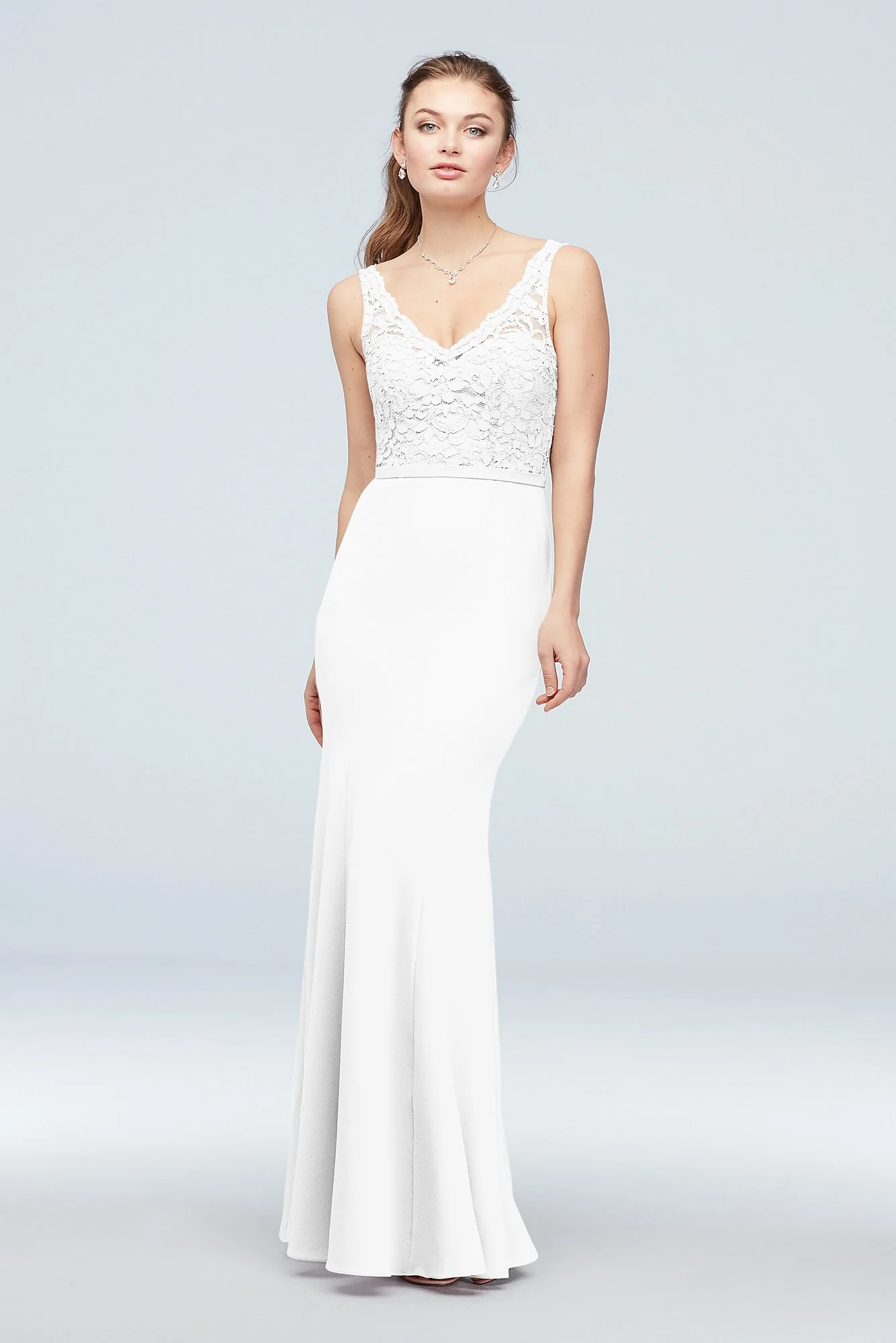 Lace and Stretch Crepe V-Neck Bridesmaid Dress - Image 52