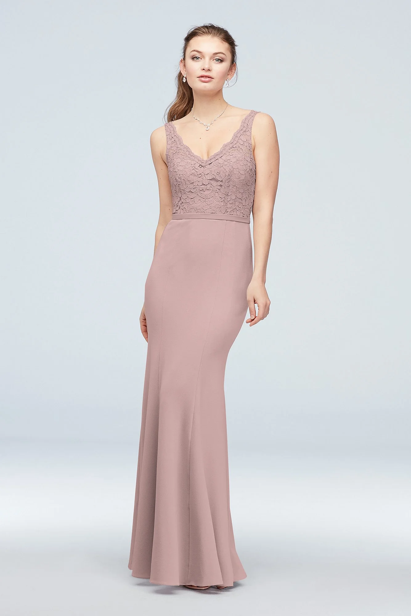 Lace and Stretch Crepe V-Neck Bridesmaid Dress - Image 56