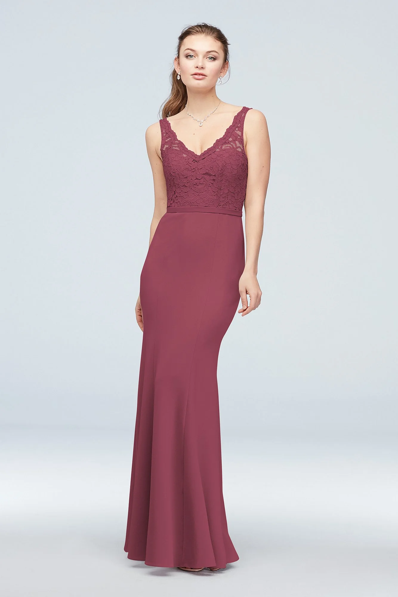 Lace and Stretch Crepe V-Neck Bridesmaid Dress - Image 57