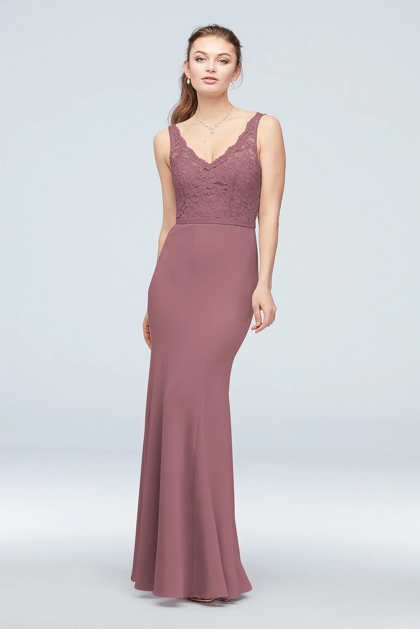 Lace and Stretch Crepe V-Neck Bridesmaid Dress - Image 58