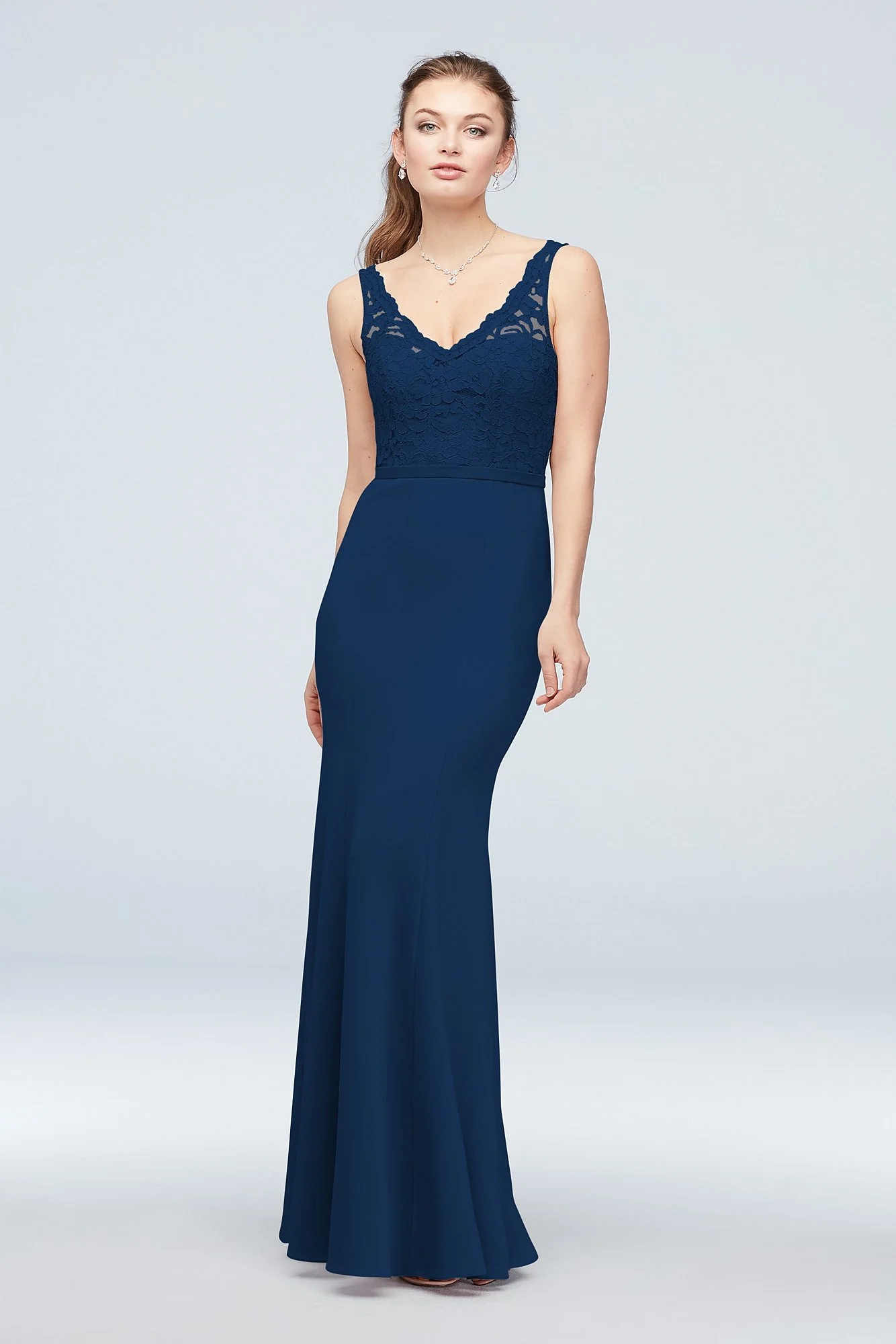 Lace and Stretch Crepe V-Neck Bridesmaid Dress - Image 60