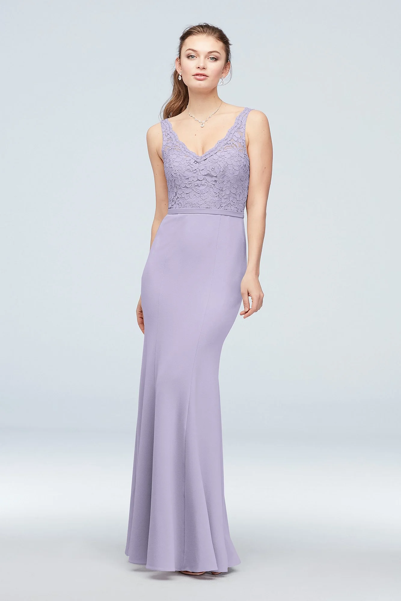 Lace and Stretch Crepe V-Neck Bridesmaid Dress - Image 62