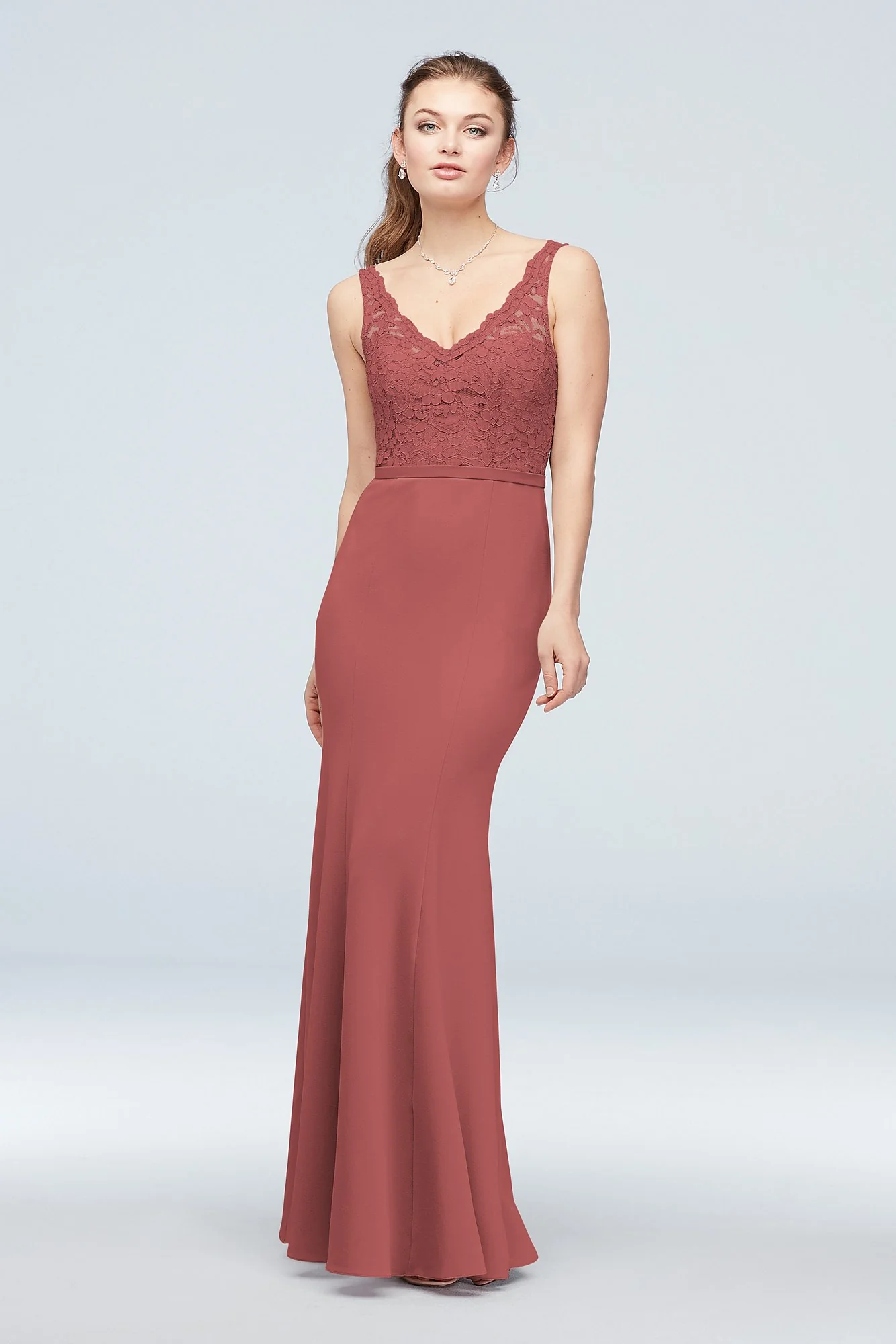 Lace and Stretch Crepe V-Neck Bridesmaid Dress - Image 67